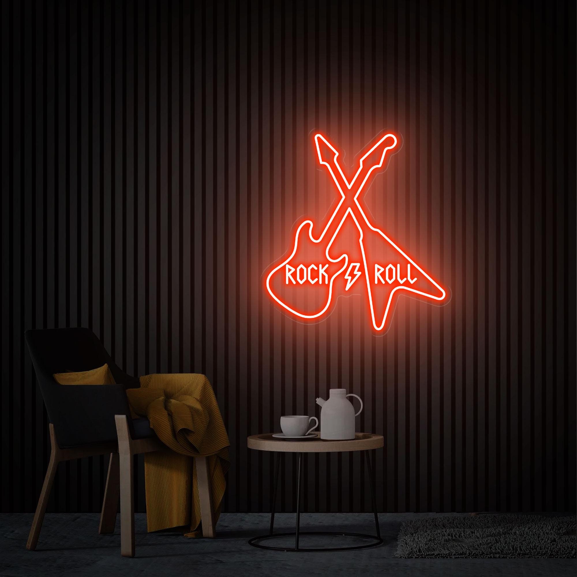 Rock and Roll Guitar Neon Sign, Live Music Studio Bar Wall Decor, Custom Neon Sign, Rock And Roll Wedding Disco Club Decor, Christmas Gifts
