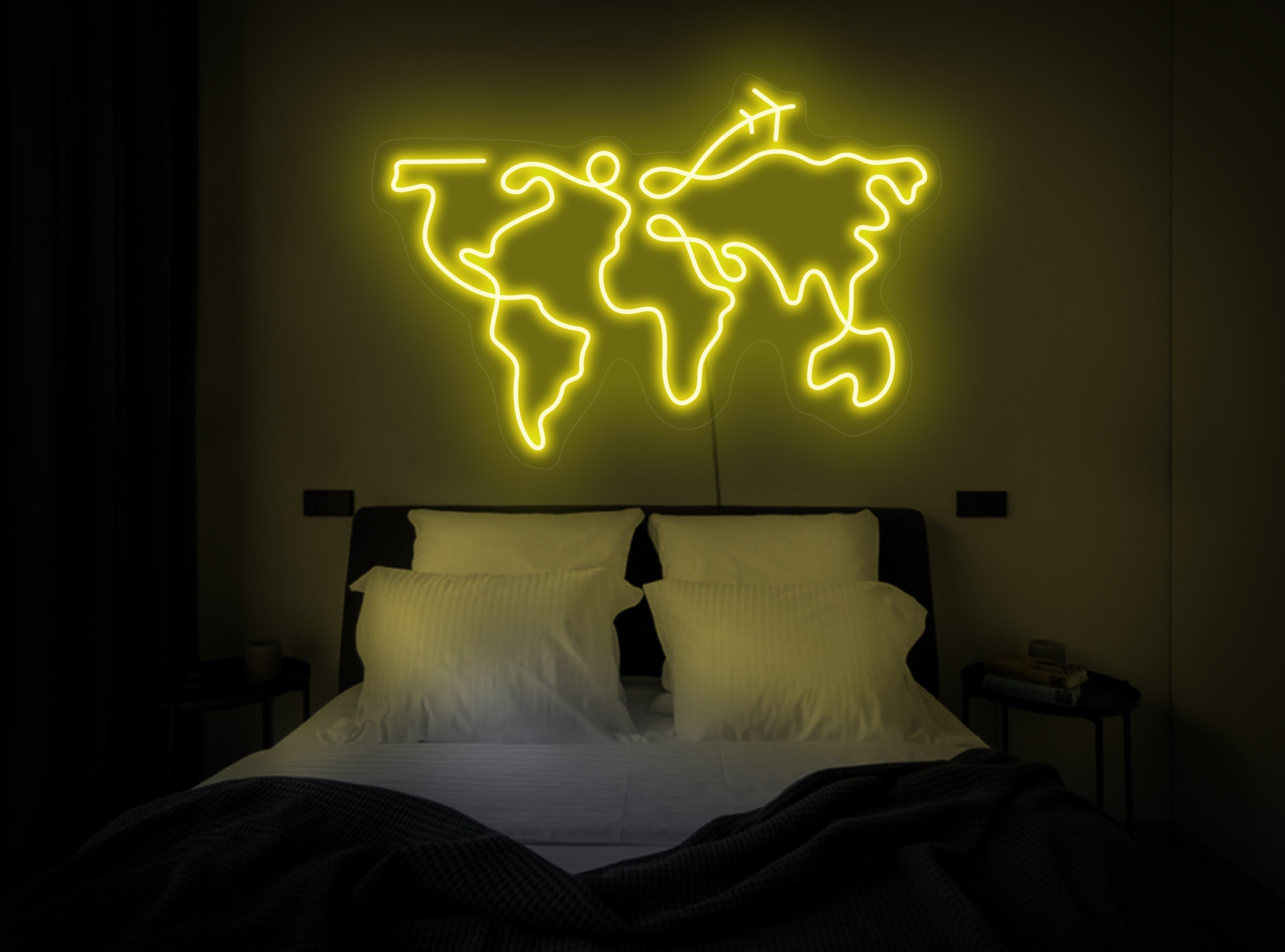 World Map Neon Sign, World Map Light Sign, Travel Neon Sign, Plane Neon Sign, Globe Neon Sign, World Map Wall Decor
