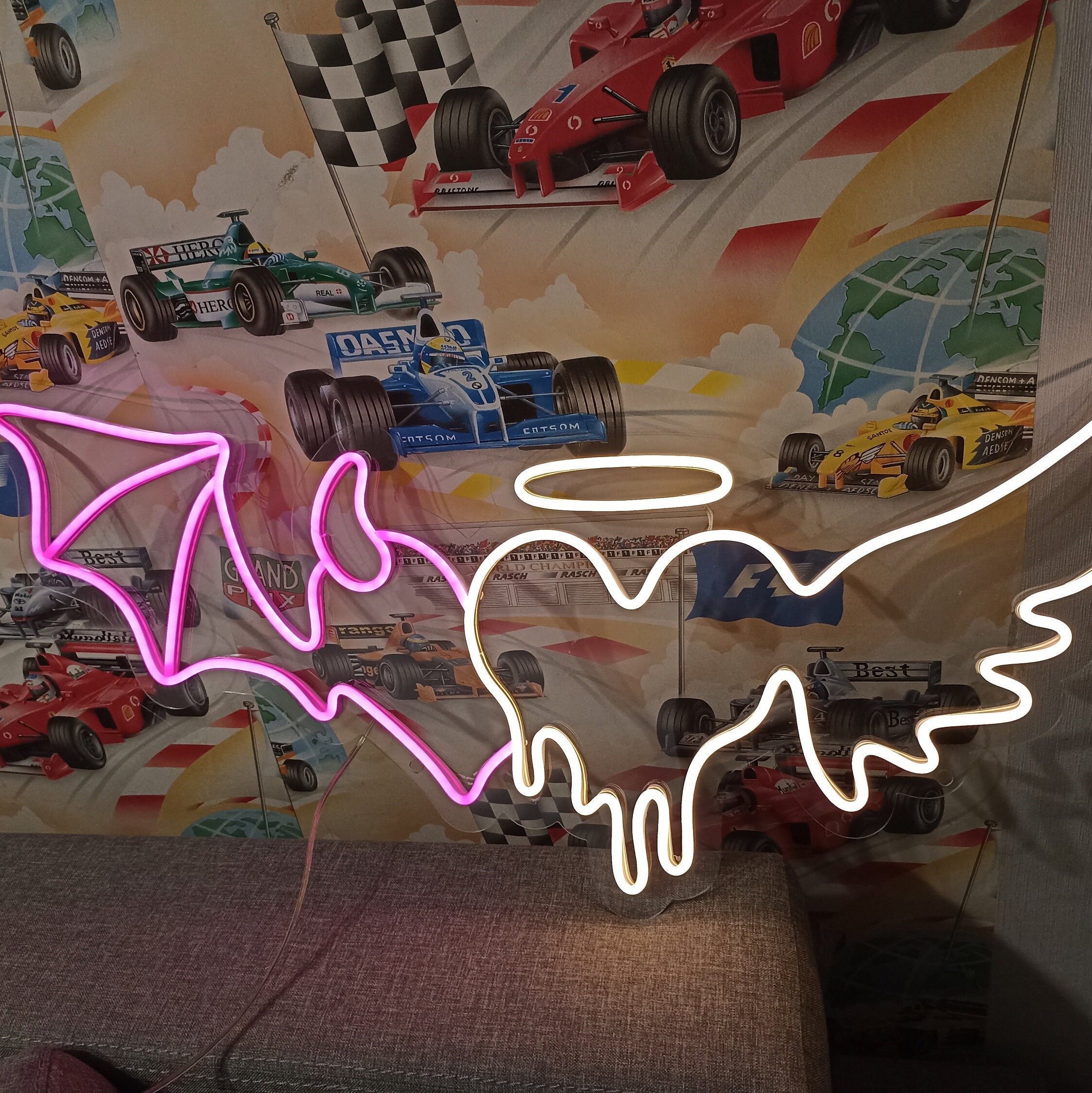 Neon Sign Angel Demon Heart, Neon Sign Angel Demon Wings, Angel And Demon Neon Light, Angel Devil Heartwing