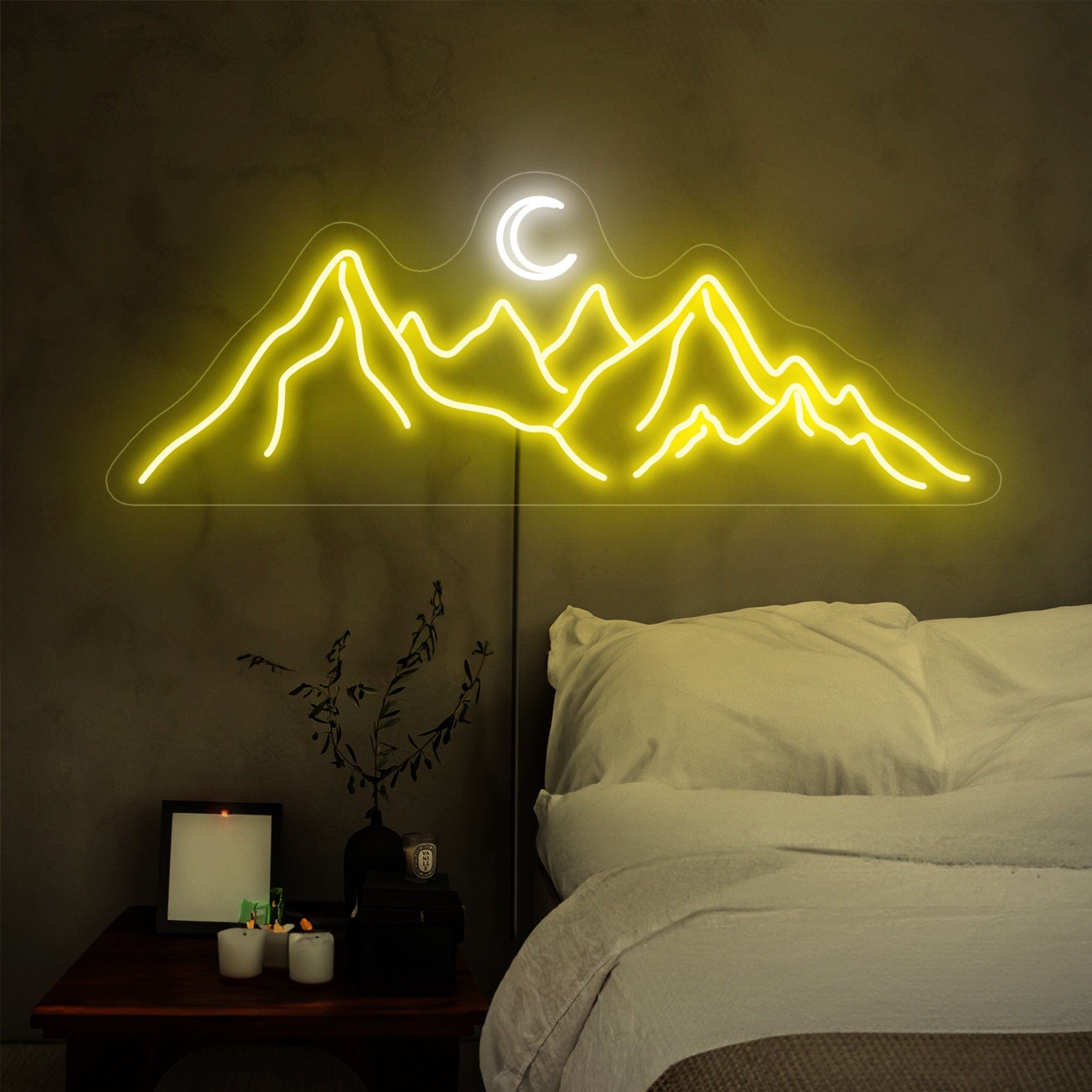 Mountain Neon Sign, Moon And Mountain Sign, Landscape Neon Sign, Neon Sign Bedroom, Mountain Wall Art, Mountain Wall Decor