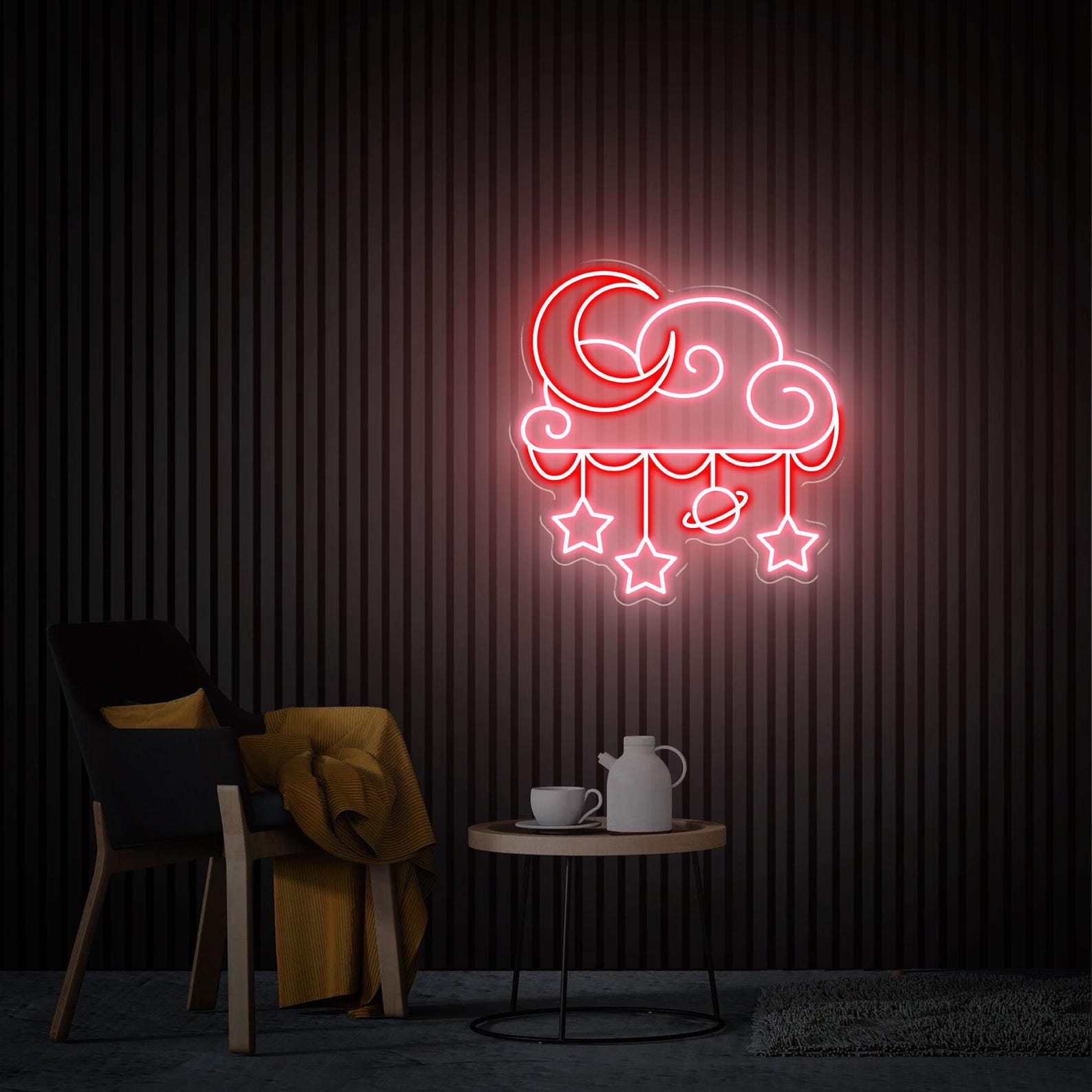 Moon Cloud Stars Neon Sign, Moon Cloud Neon Wall Art, Custom Cloud Neon Sign, Home Bedroom Decor Personalised Gifts, Girl's Room Decor