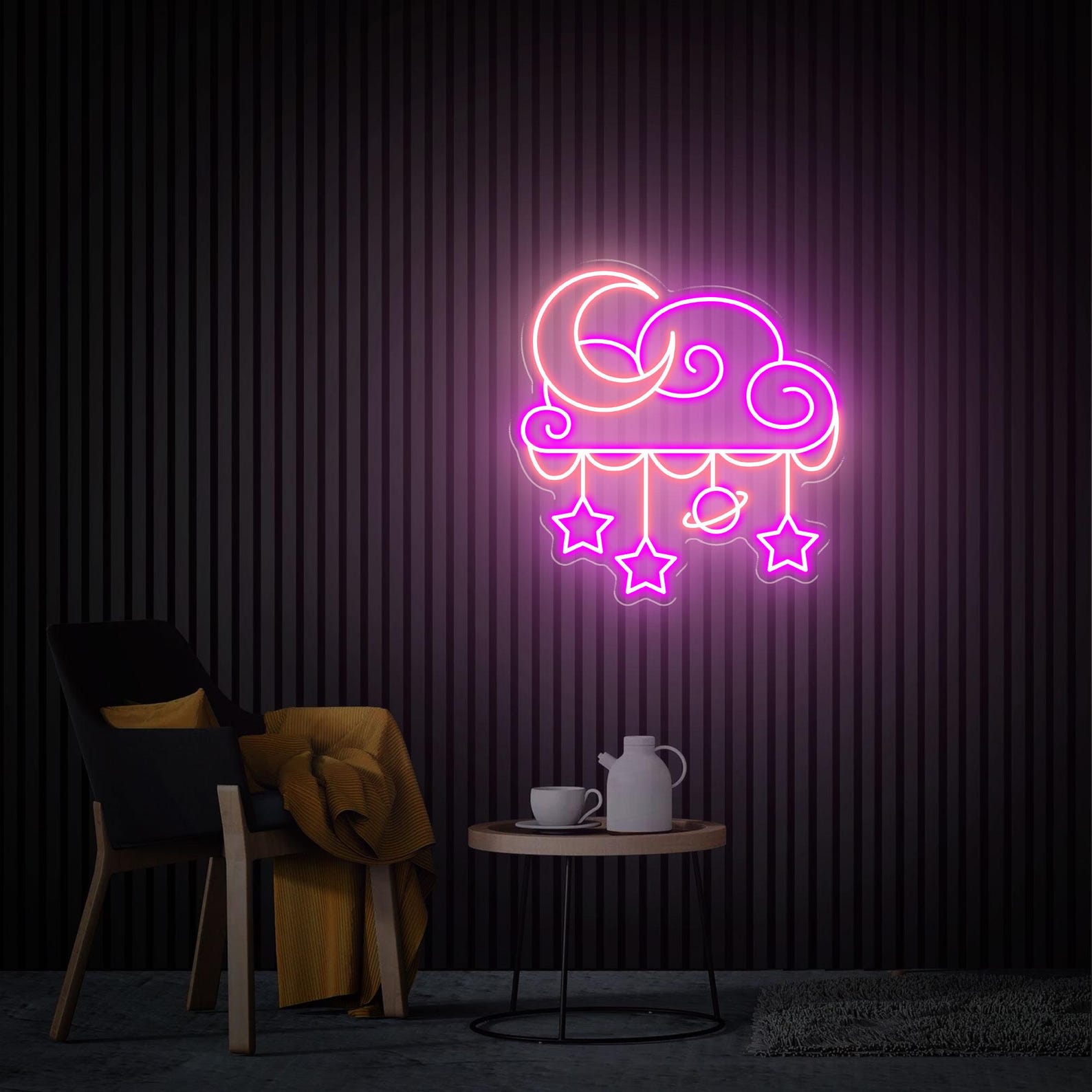 Moon Cloud Stars Neon Sign, Moon Cloud Neon Wall Art, Custom Cloud Neon Sign, Home Bedroom Decor Personalised Gifts, Girl's Room Decor