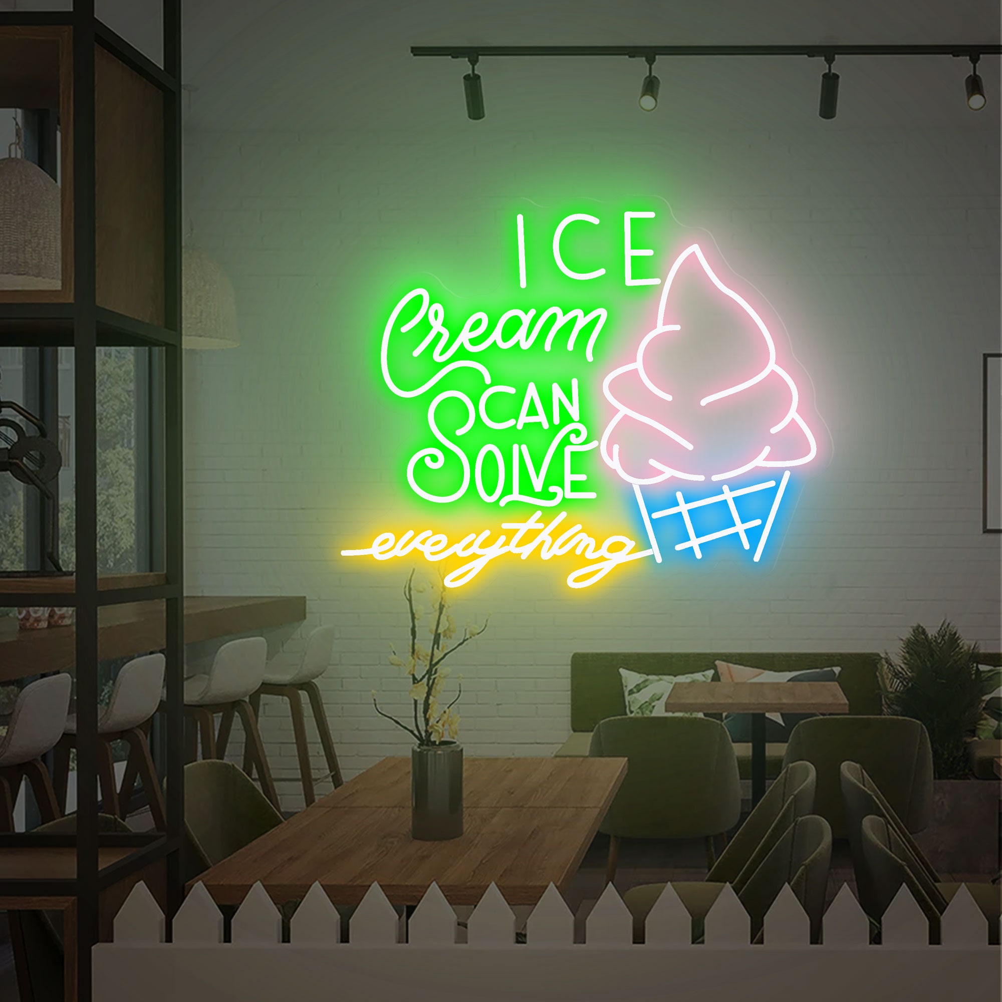 Ice Cream Solves Everything, Ice Cream Neon Sign Wall Decor, Ice Cream Bar Sign, Food Shop Neon Art, Party Neon Sign Decor