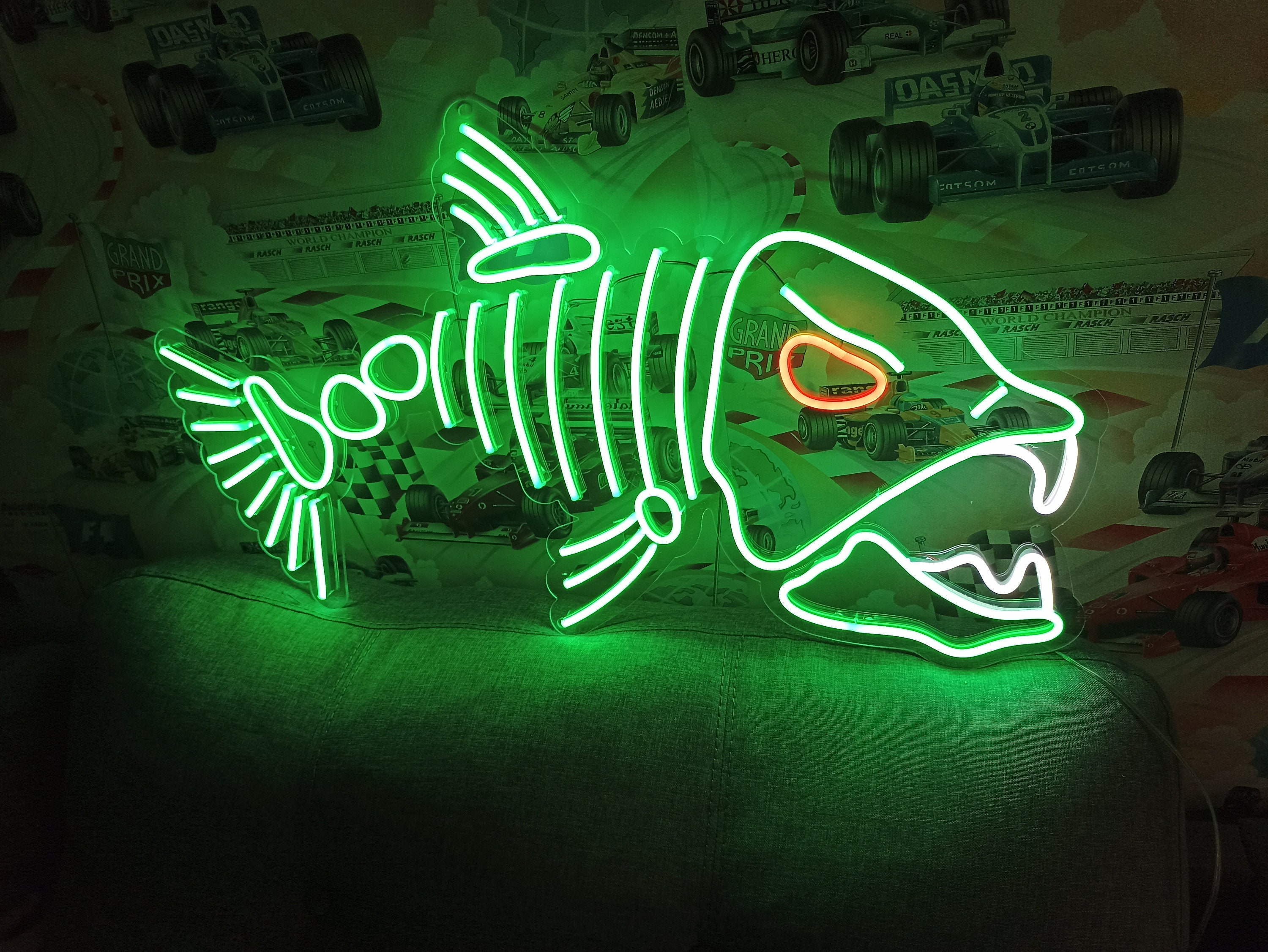 Fish Neon Sign, Skeleton Fish Neon Sign, Gift For A Fisherman, Predatory Fish Neon, Silver Salmon Neon