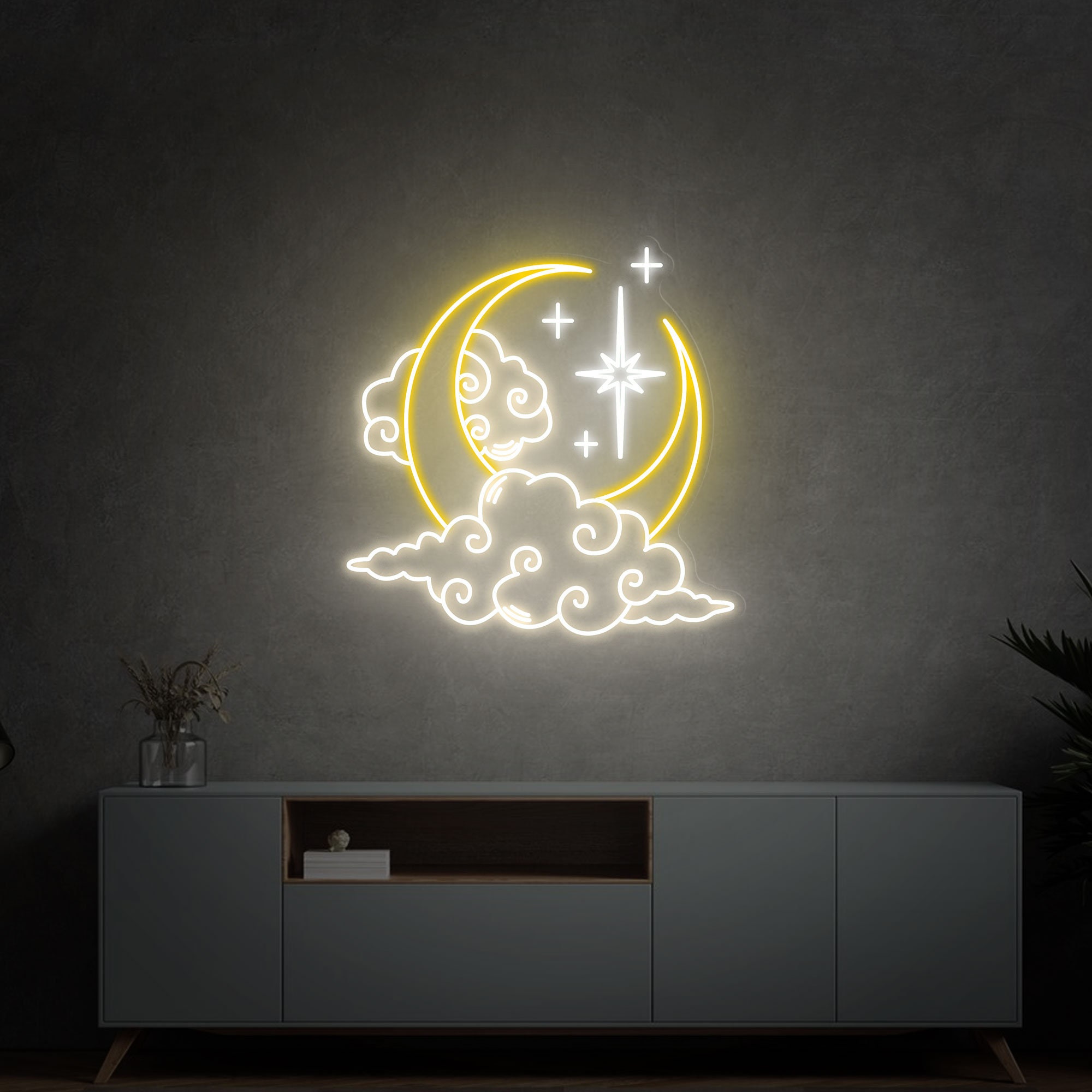 Moon Cloud Star Neon Sign Custom Handmade Art Neon Light White Vibes for Wall Decor Personalized LED neon light
