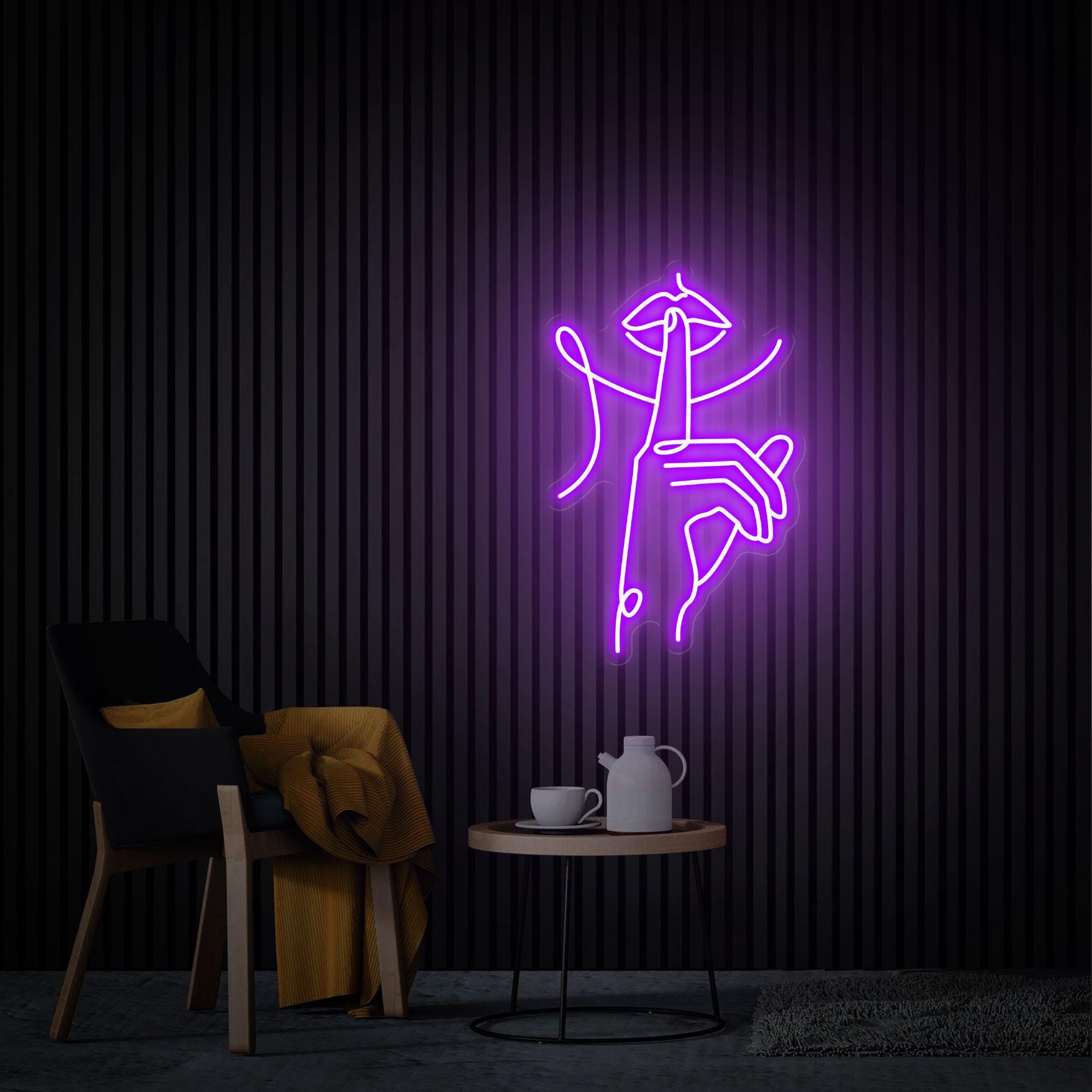 Hush Neon Sign Lips and Fingers Led Neon Light Bedroom Decor Custom Neon Sign Nail Studio Decor Lips Decor Led Light Sign for Beauty Salon