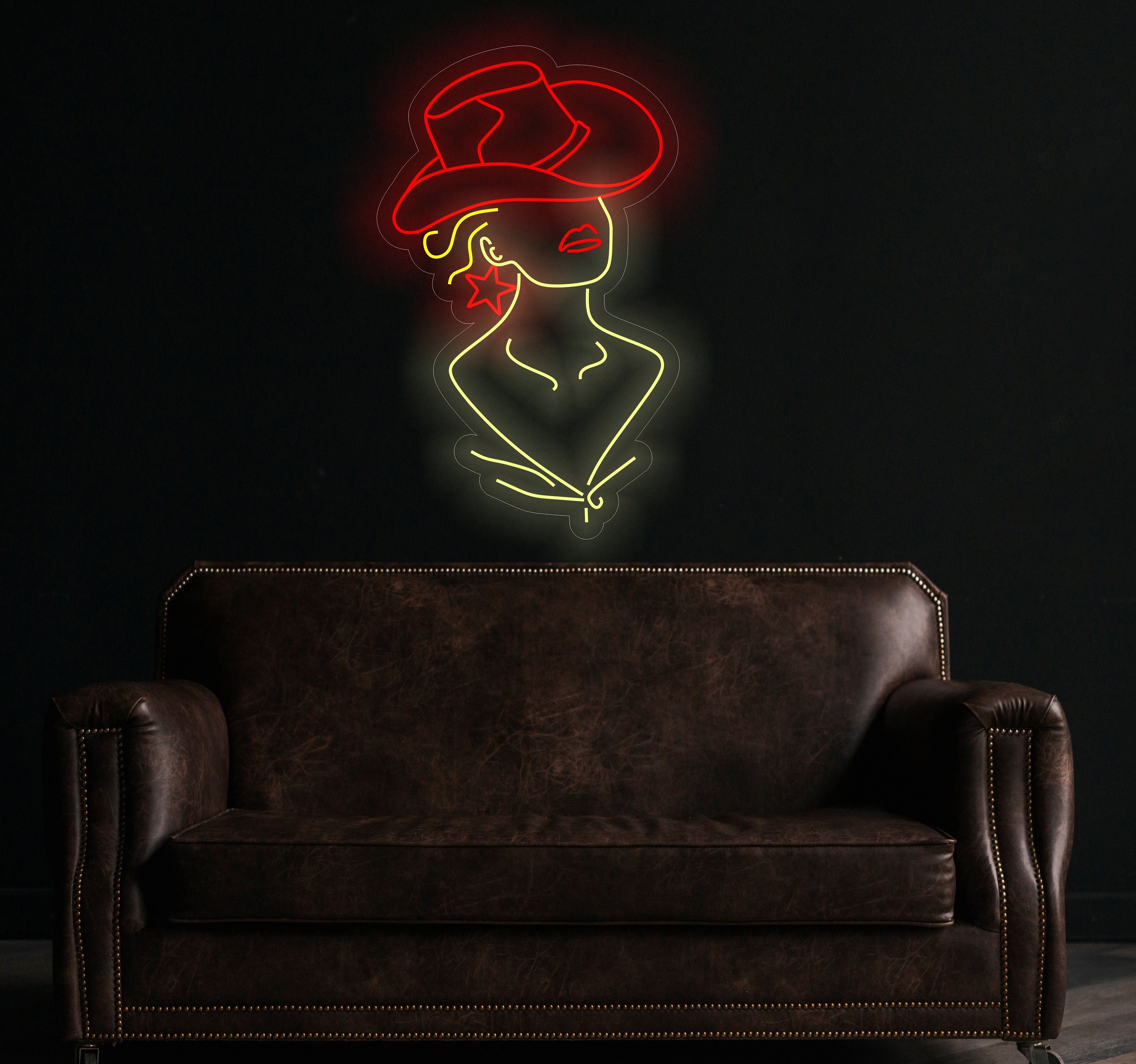 Cowgirl Neon Sign, Custom Western Decor, Woman In A Cowboy Hat Led Neon Light, Girl In A Cowboy Hat Led Neon Light, Western Wall Decor