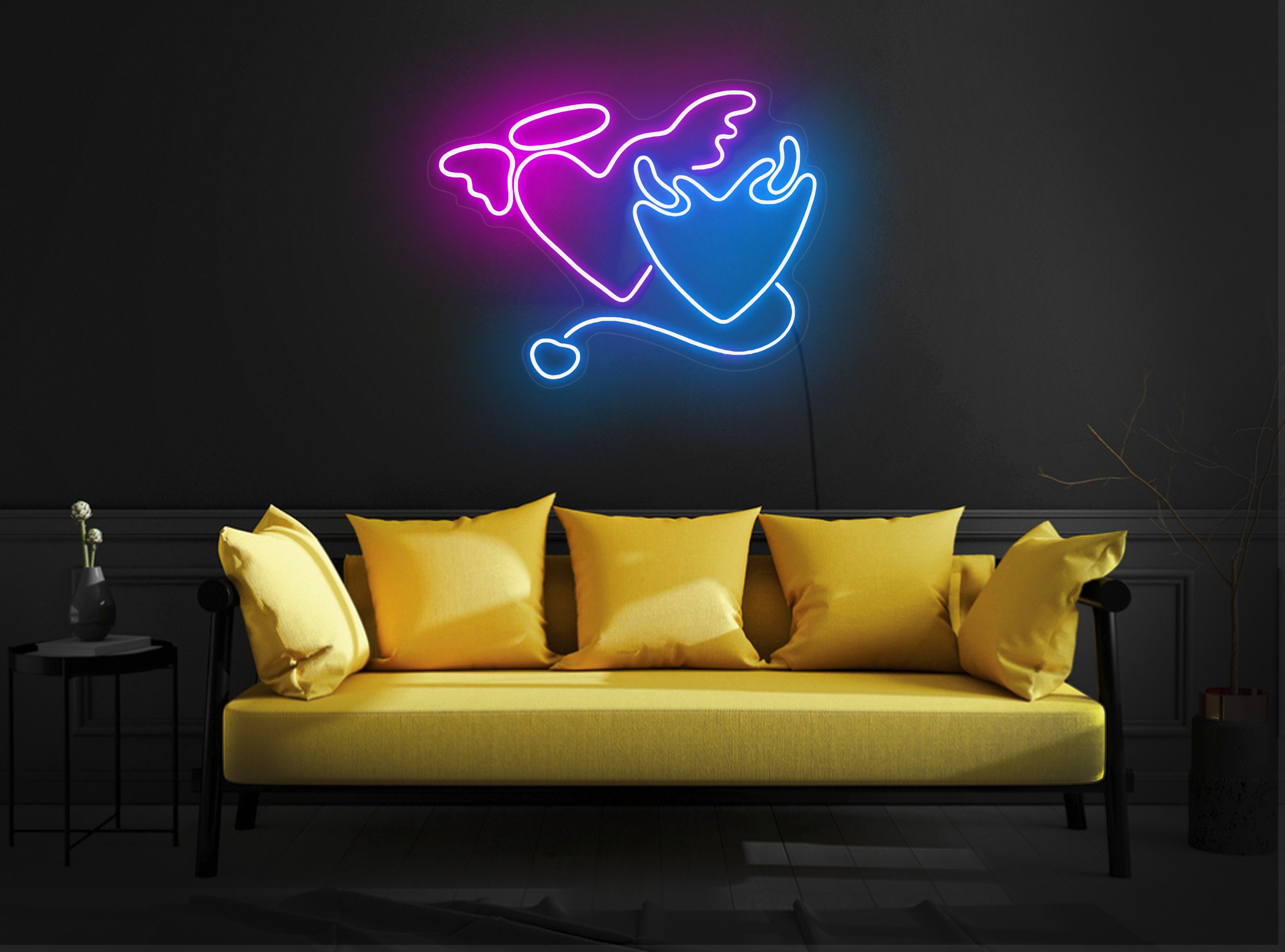 Angel And Devil Neon Sign, Angel And Devil Led Sign, Angel And Demon Neon Sign, Heart Neon Sign, Heart Neon Light, Neon Sign Bedroom
