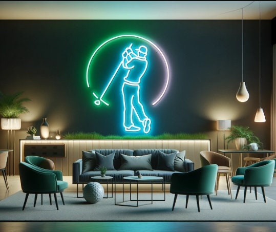 Neon Golf Sign, Neon Sign For A Golf Player Hitting A Golf Ball, Golf Game Neon Signs, Golf Led Neon Sign, Golf Ball Led Neon Sign