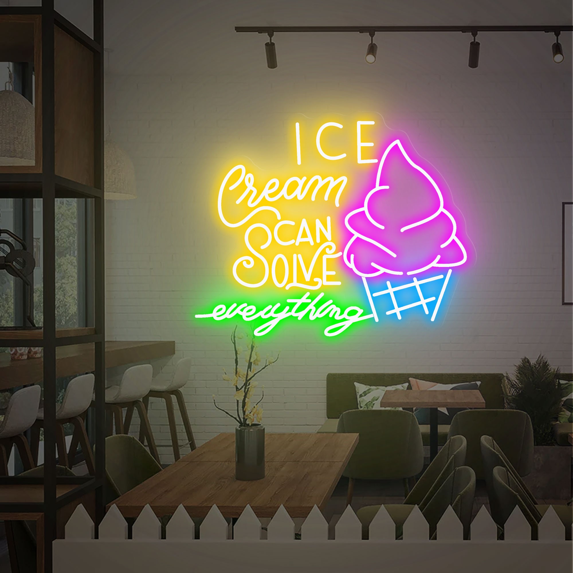 Ice Cream Solves Everything, Ice Cream Neon Sign Wall Decor, Ice Cream Bar Sign, Food Shop Neon Art, Party Neon Sign Decor