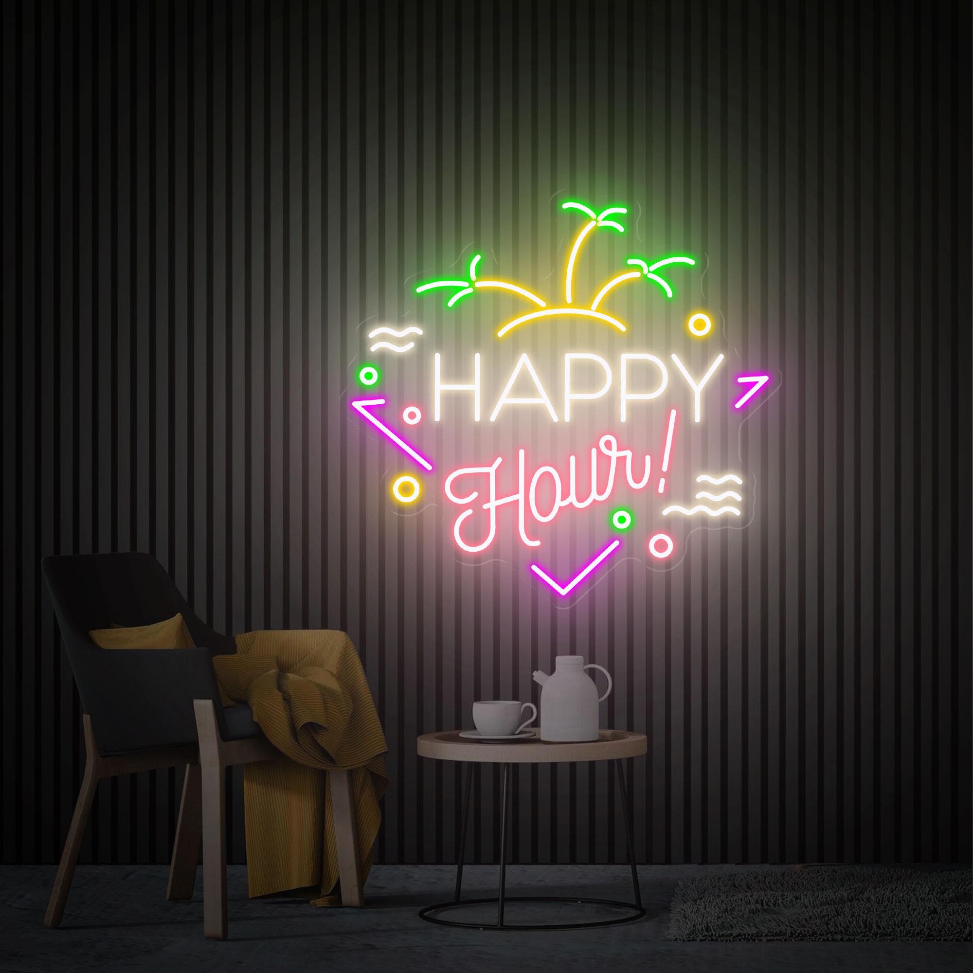 Happy Hour Neon Sign, Summer Bar Sign, Custom Neon Sign, Party Decor Tiki Bar Neon Sign, Neon Bar Sign, Home Bar Decor, Personalized Gift