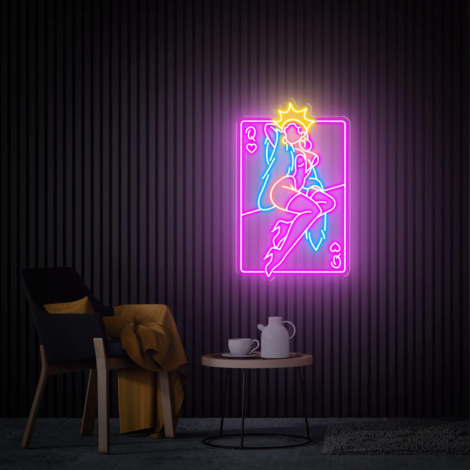 Poker Neon Sign Queen of Heart Card Decor, Custom Neon Sign, Poker Neon Wall Art, Home Bedroom Living Room Decor, Personalised Gift for Her
