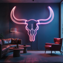 Bull Skul Neon Sign, Longhorn Skull Neon Sign, Cow Skull Neon Sign, Neon Bull Head Sign, Western-Themed Neon Sign