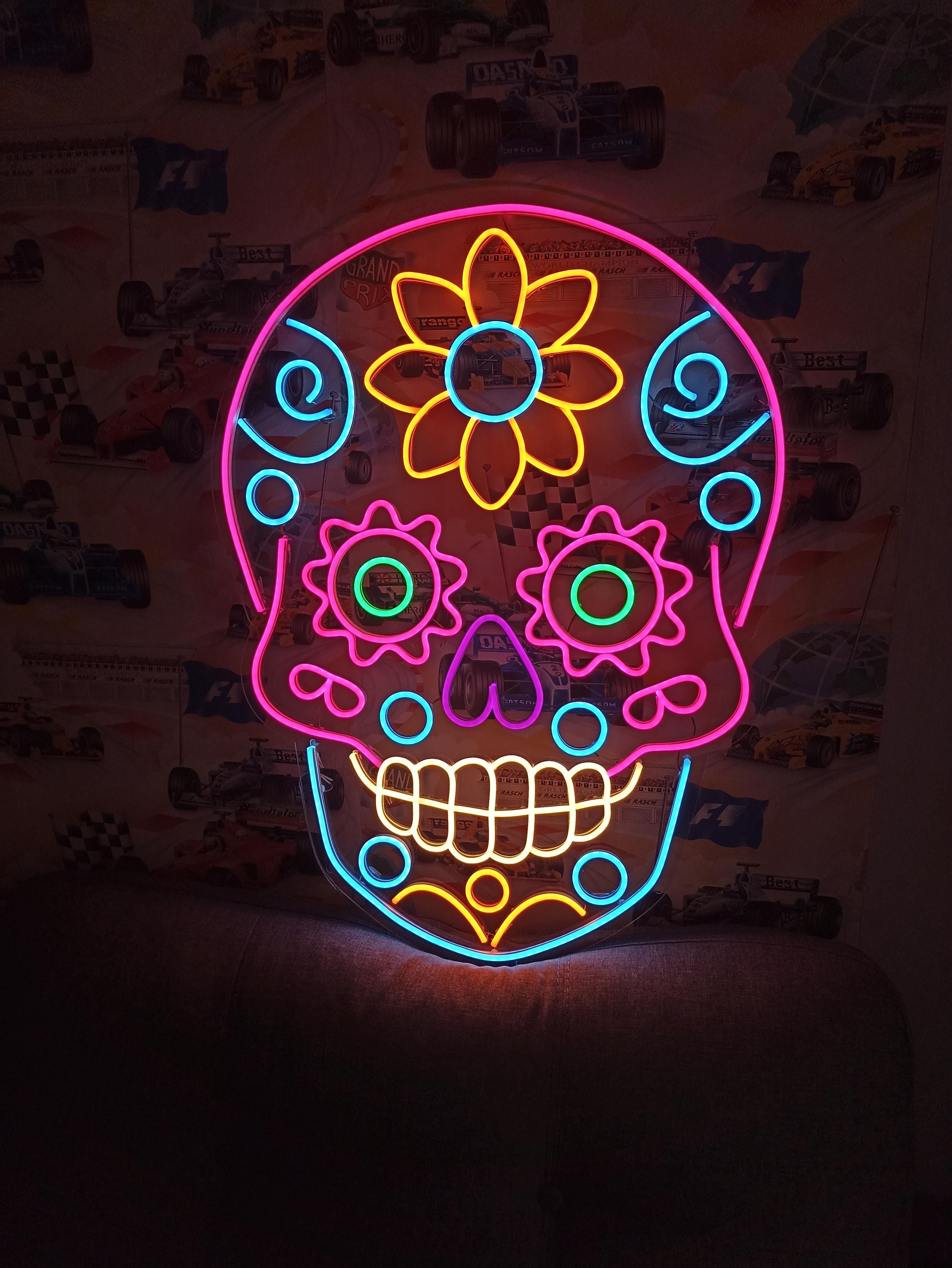 Neon Sign Sugar Skull, Sugar Skull Neon Sign, Mexican Sugar Skull Neon Sign, Dia De Los Muertos Neon Sign