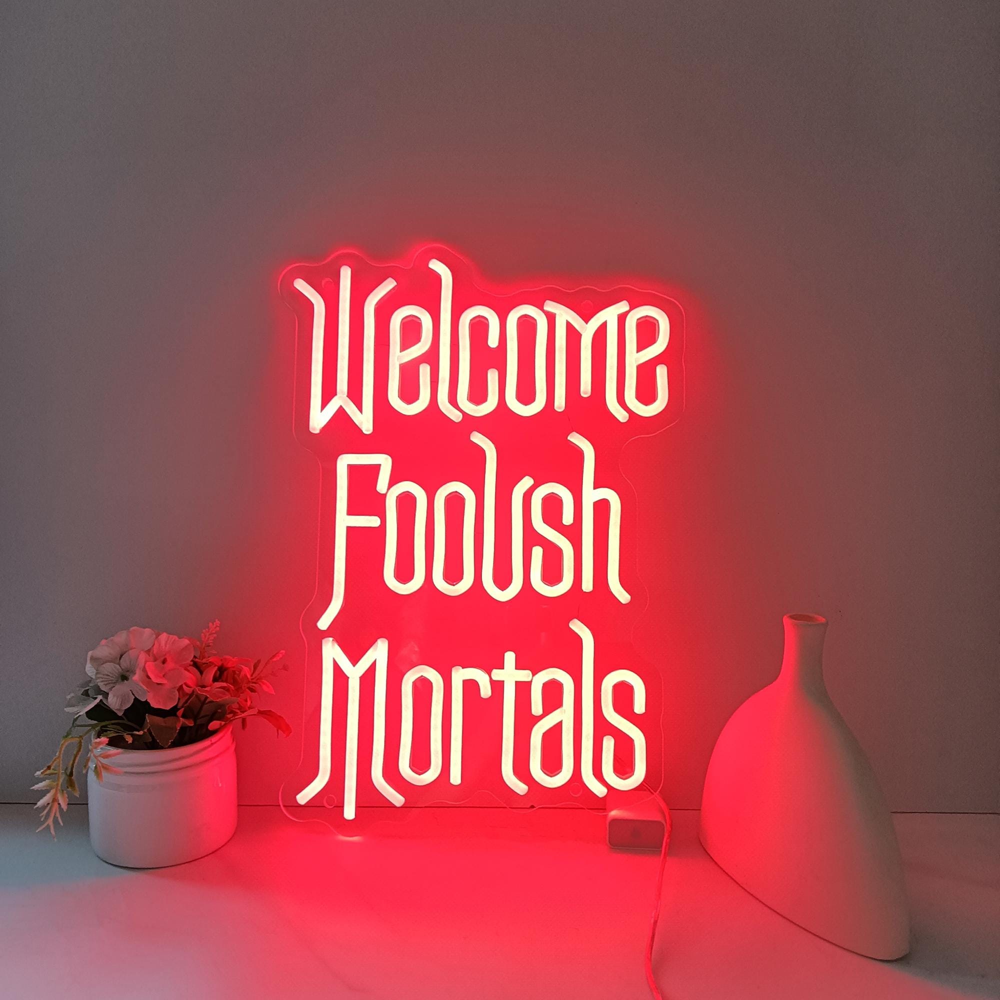 Welcome Foolish Mortals Neon Sign, Goth wall art sign, Custom neon sign, Halloween Goth Decor, Halloween Wall decor, Personalized Gifts