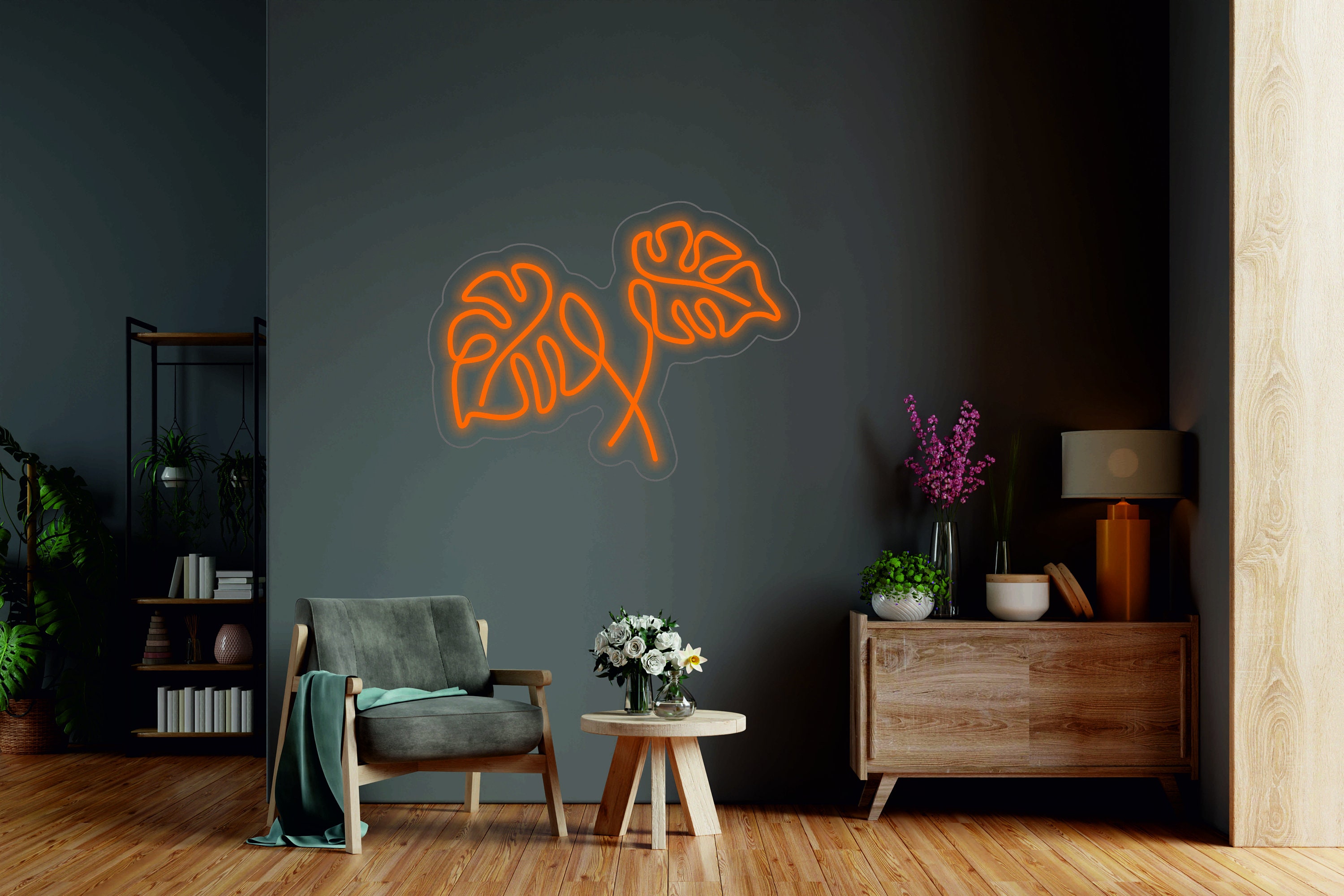 Monstera Leaf Neon Sign, One Line Neon Sign, Monstera Sign For Bedroom, Plant Lovers Gift