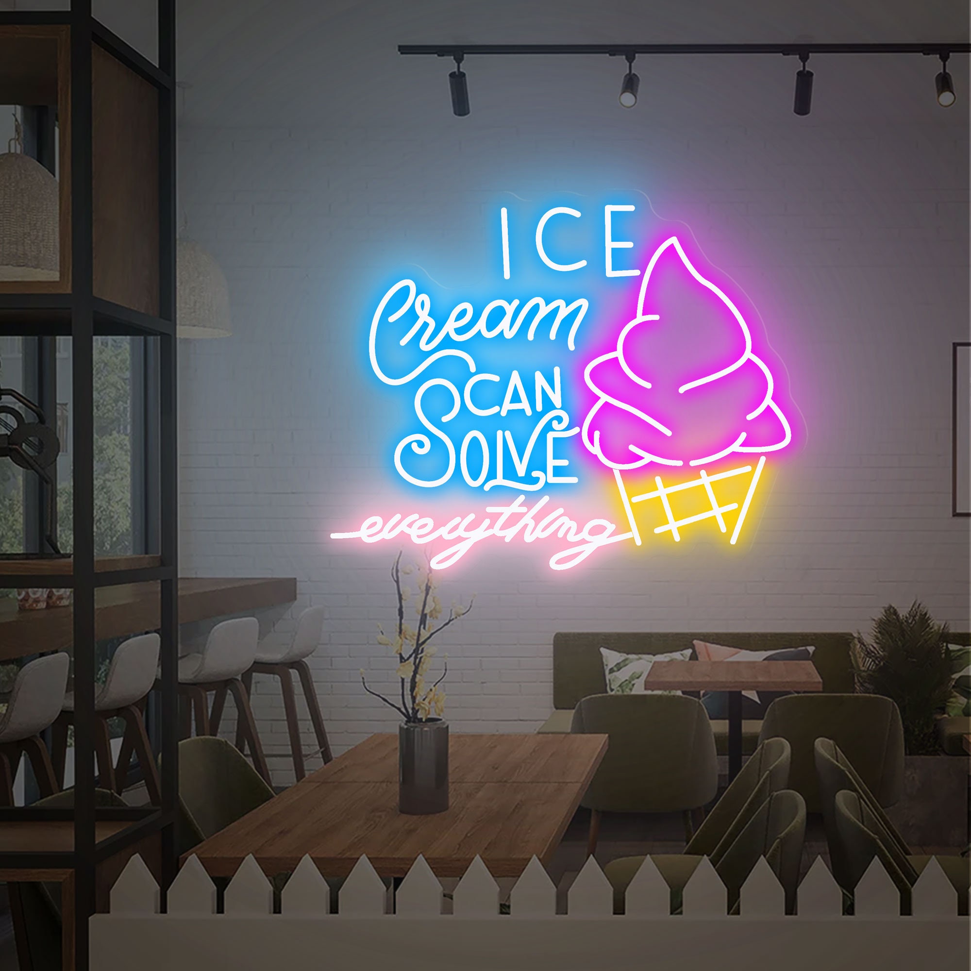 Ice Cream Solves Everything, Ice Cream Neon Sign Wall Decor, Ice Cream Bar Sign, Food Shop Neon Art, Party Neon Sign Decor