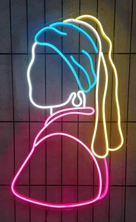Girl With Pearl Earrings Neon Sign, Girl With Pearl Earrings Sign, Picture Neon, Vermeer Neon Sign, Girl Neon Sign, Girl With Pearl Decor