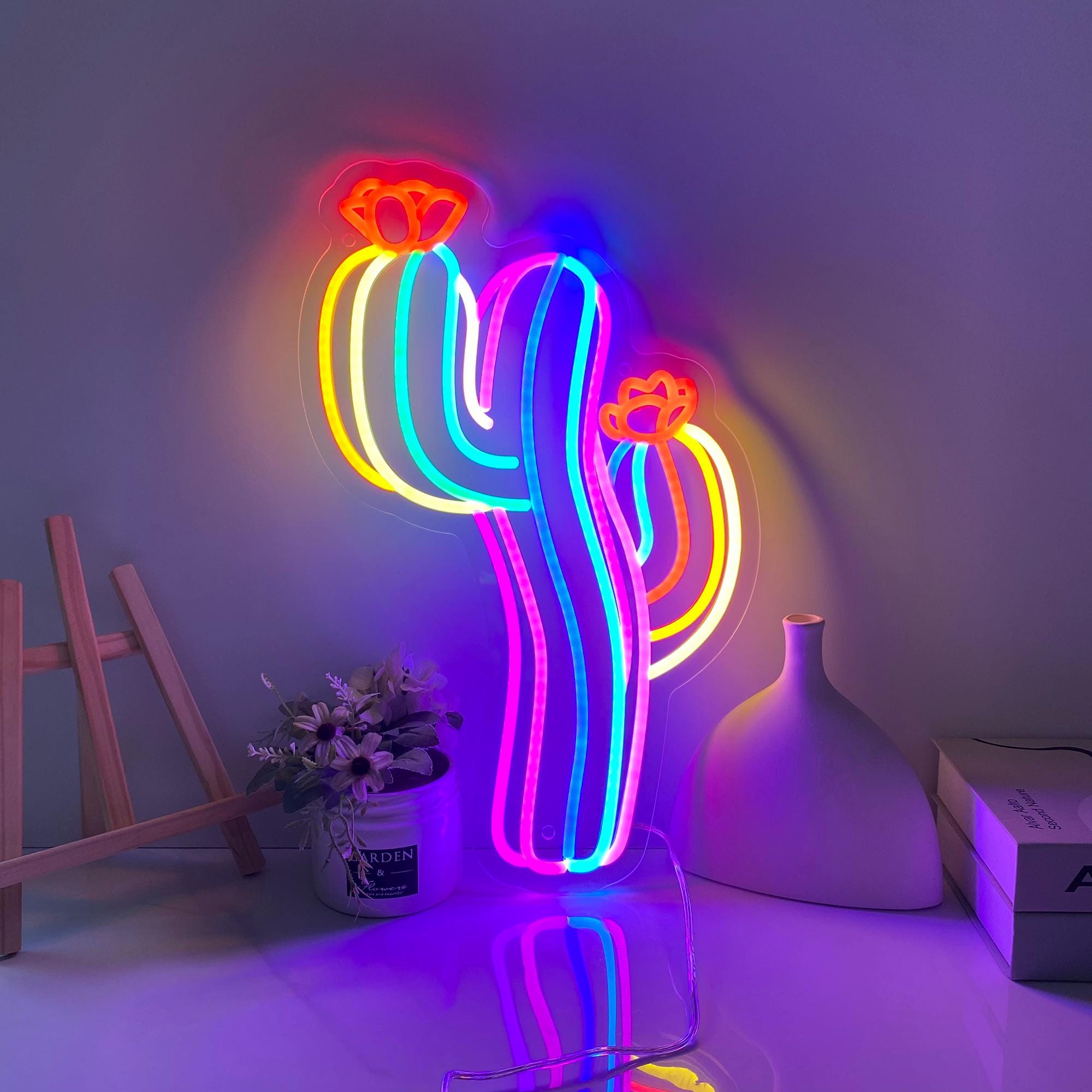 Colorful Cactus Neon Led Sign, Custom Neon Sign, Game Room Decor, Neon Cactus Sign Art, Room Bar Pub Restaurant Decor, Personalized Gift