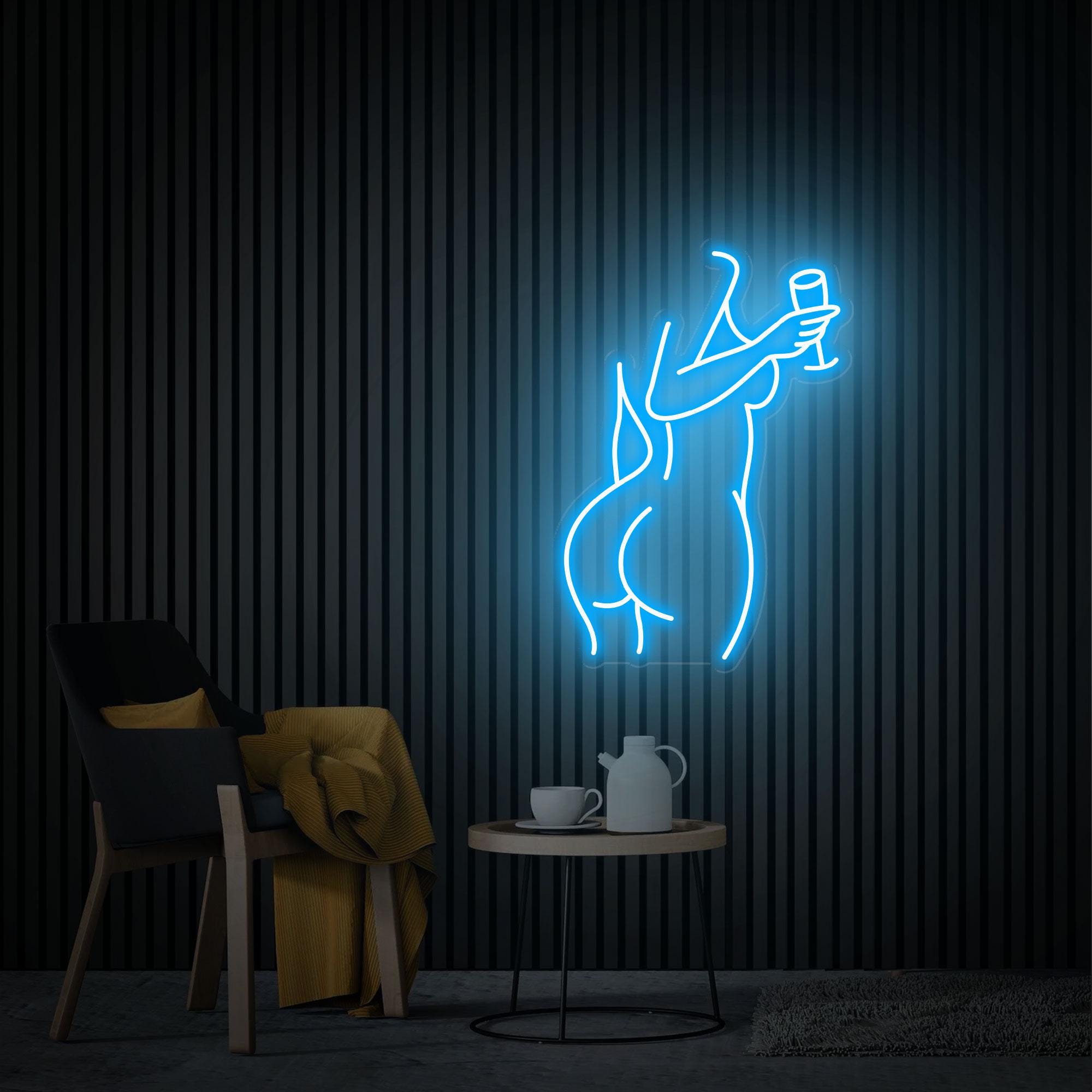 Woman with Wine Led Neon Sign, Female Body Aesthetic Neon Wall Art, Women Neon Sign Bedroom Decor, Custom Neon Sign Pub Decor, Gift for Her