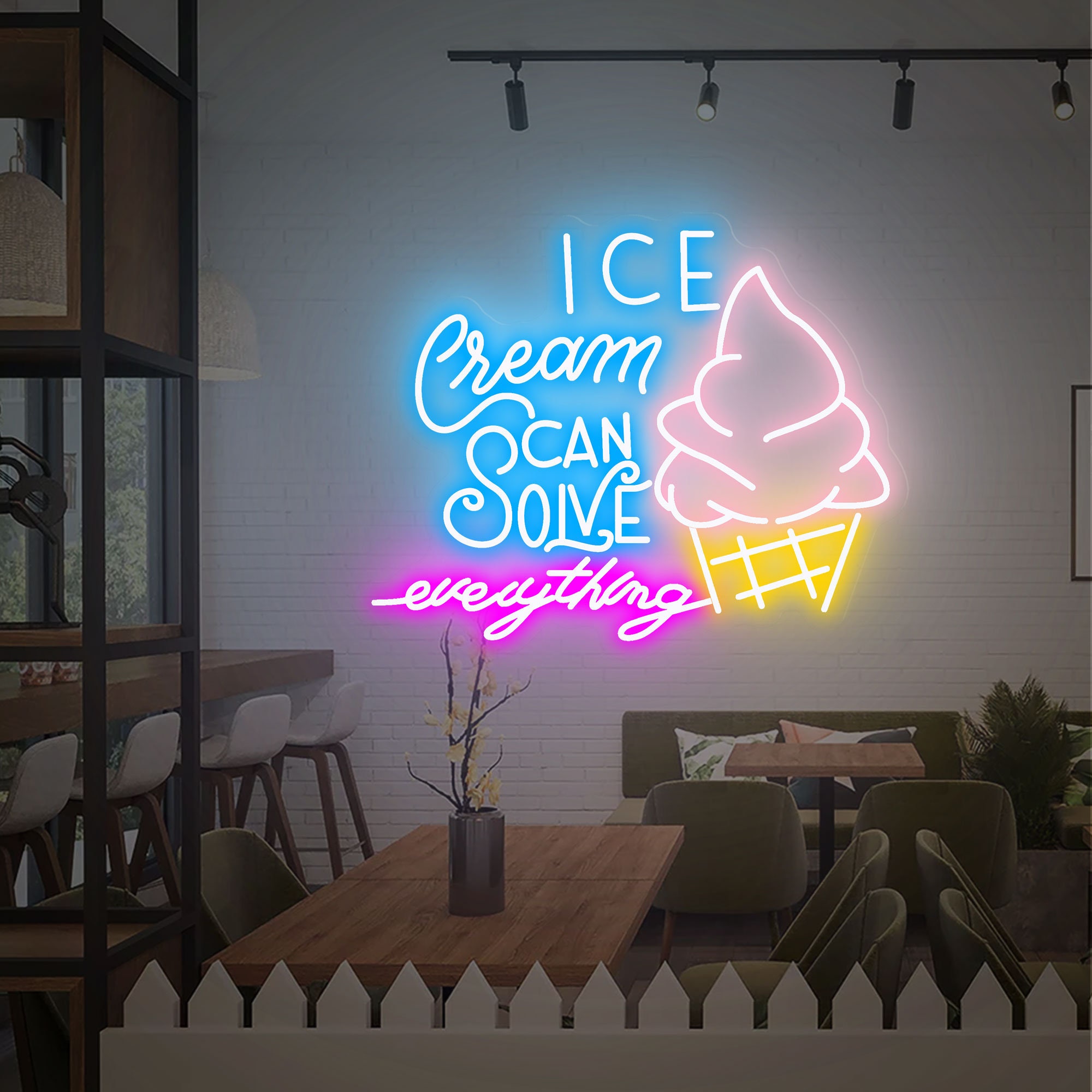 Ice Cream Solves Everything, Ice Cream Neon Sign Wall Decor, Ice Cream Bar Sign, Food Shop Neon Art, Party Neon Sign Decor