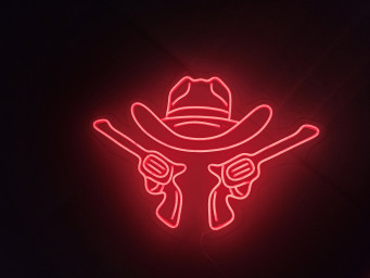 Cowboy Hat And Guns Neon Sign, Cowboy Led Neon Sign, Western Light Up, Neon Sign In The Shape Of A Hat, Neon Sign For Saloon Or Bar Western