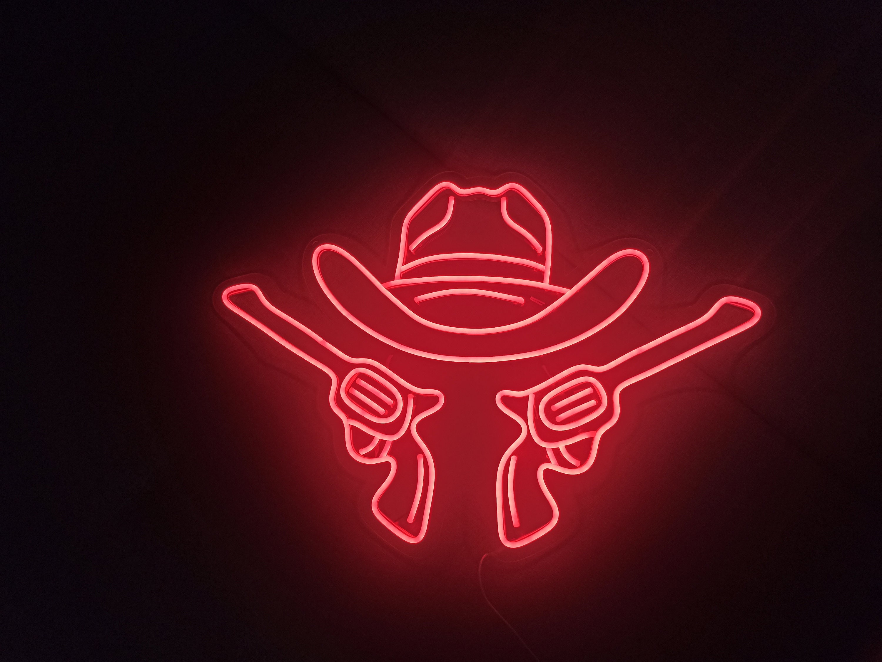 Cowboy Hat And Guns Neon Sign, Cowboy Led Neon Sign, Western Light Up, Neon Sign In The Shape Of A Hat, Neon Sign For Saloon Or Bar Western