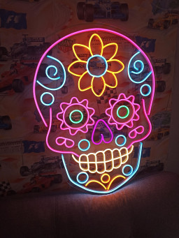 Neon Sign Sugar Skull, Sugar Skull Neon Sign, Mexican Sugar Skull Neon Sign, Dia De Los Muertos Neon Sign