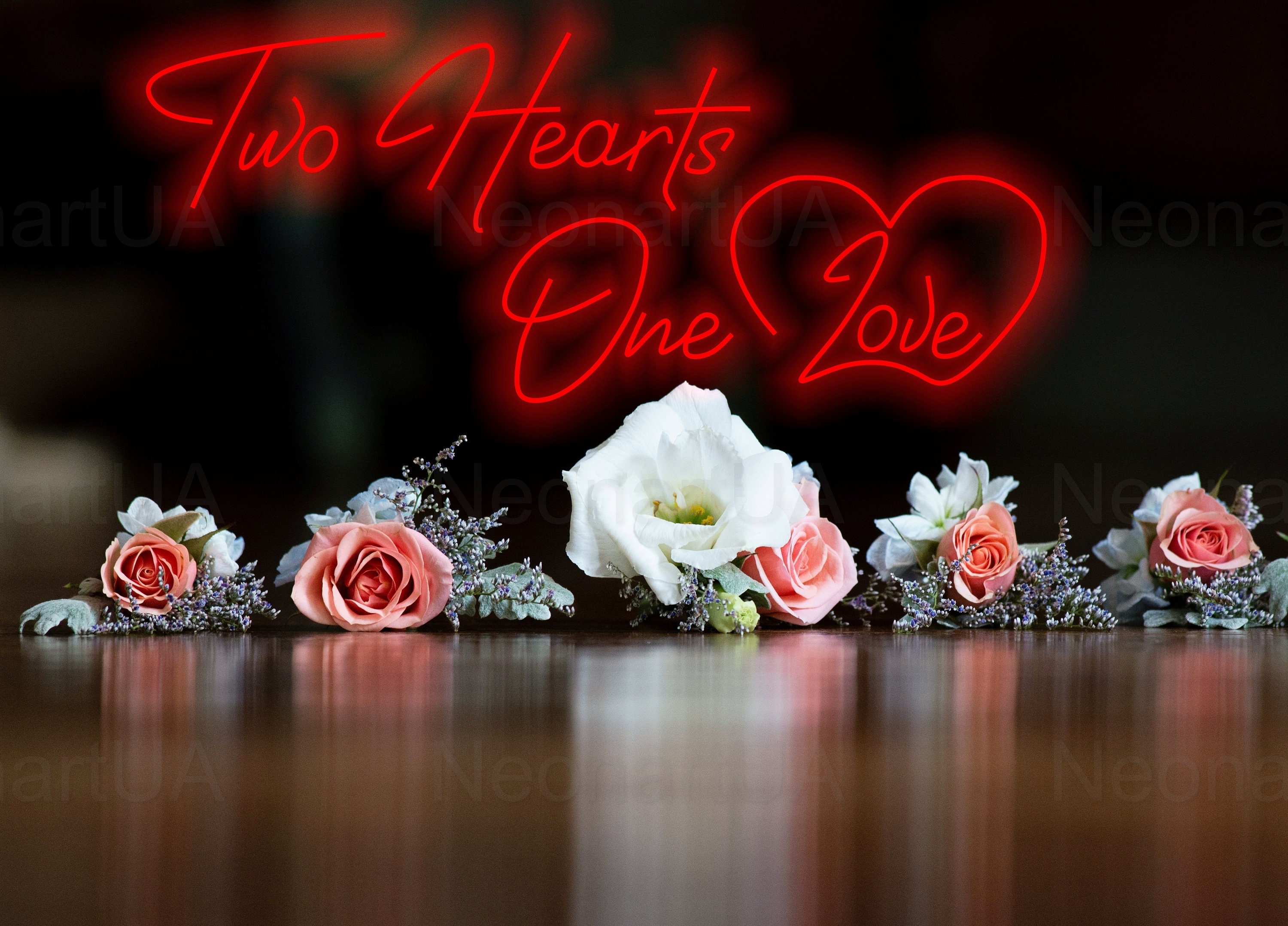 Two Heart One Love Non Sign, Wedding Custom Neon Sign, Wedding Decor Sign, Wall Decor, Quotes From Neon Sign, Wedding Light Sign, Custom