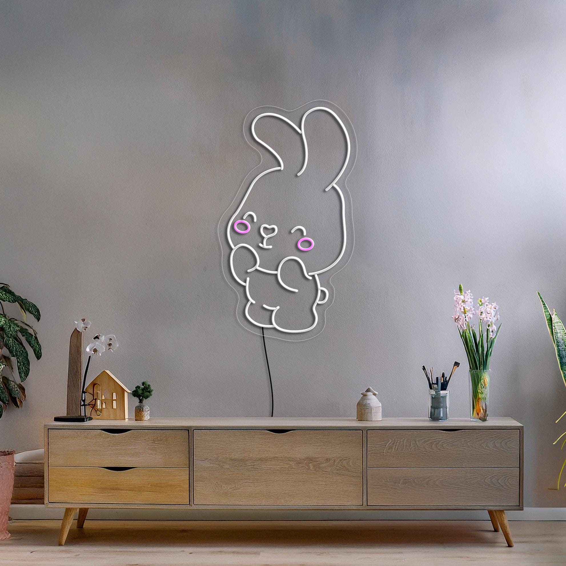 Cute Bunny Neon Sign, Rabbit Neon Sign, Kids Room Neon Sign, Neon Sign Bedroom, Animal Neon Sign, Neon Sign Nursery, Kawaii Bunny Art Decor