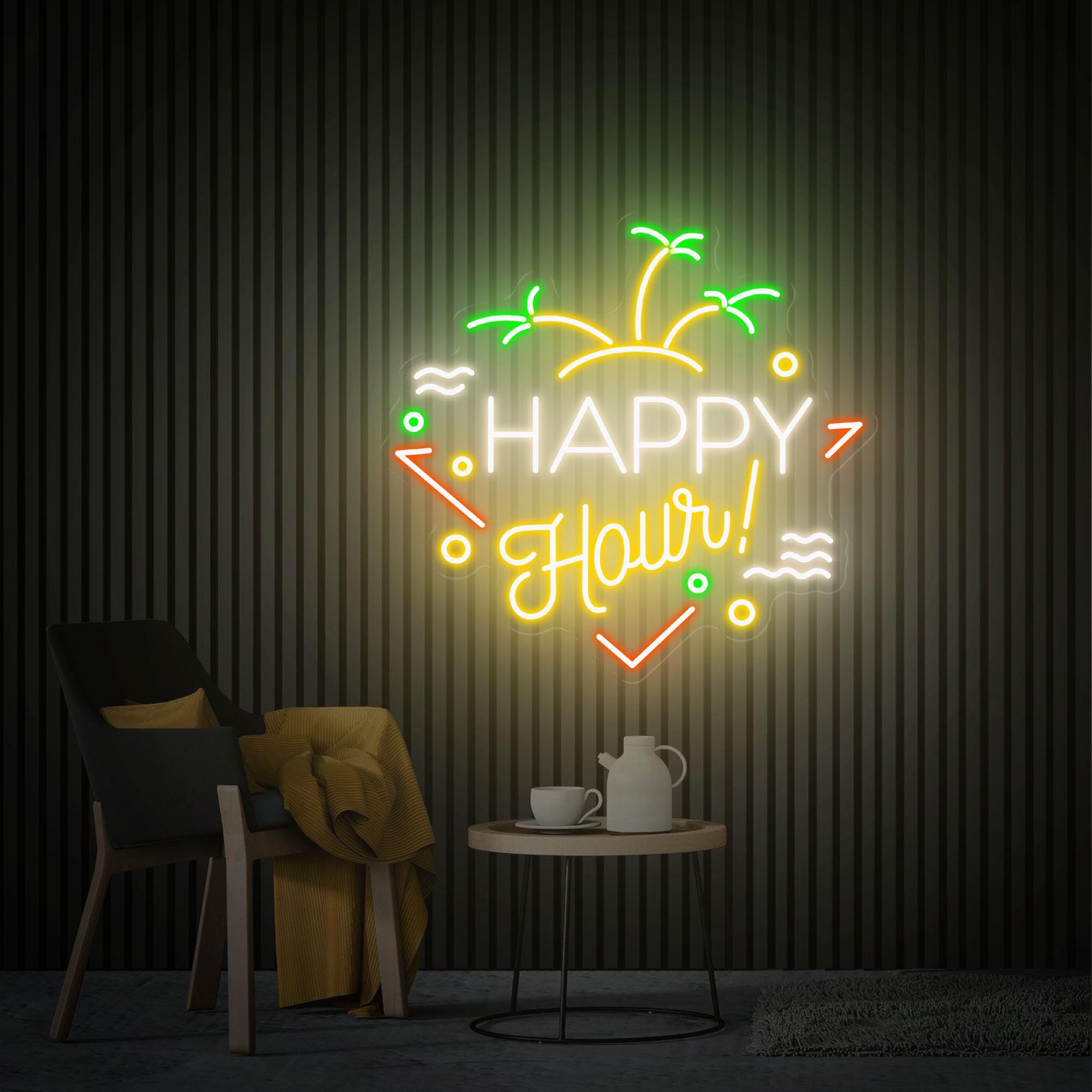 Happy Hour Neon Sign, Summer Bar Sign, Custom Neon Sign, Party Decor Tiki Bar Neon Sign, Neon Bar Sign, Home Bar Decor, Personalized Gift