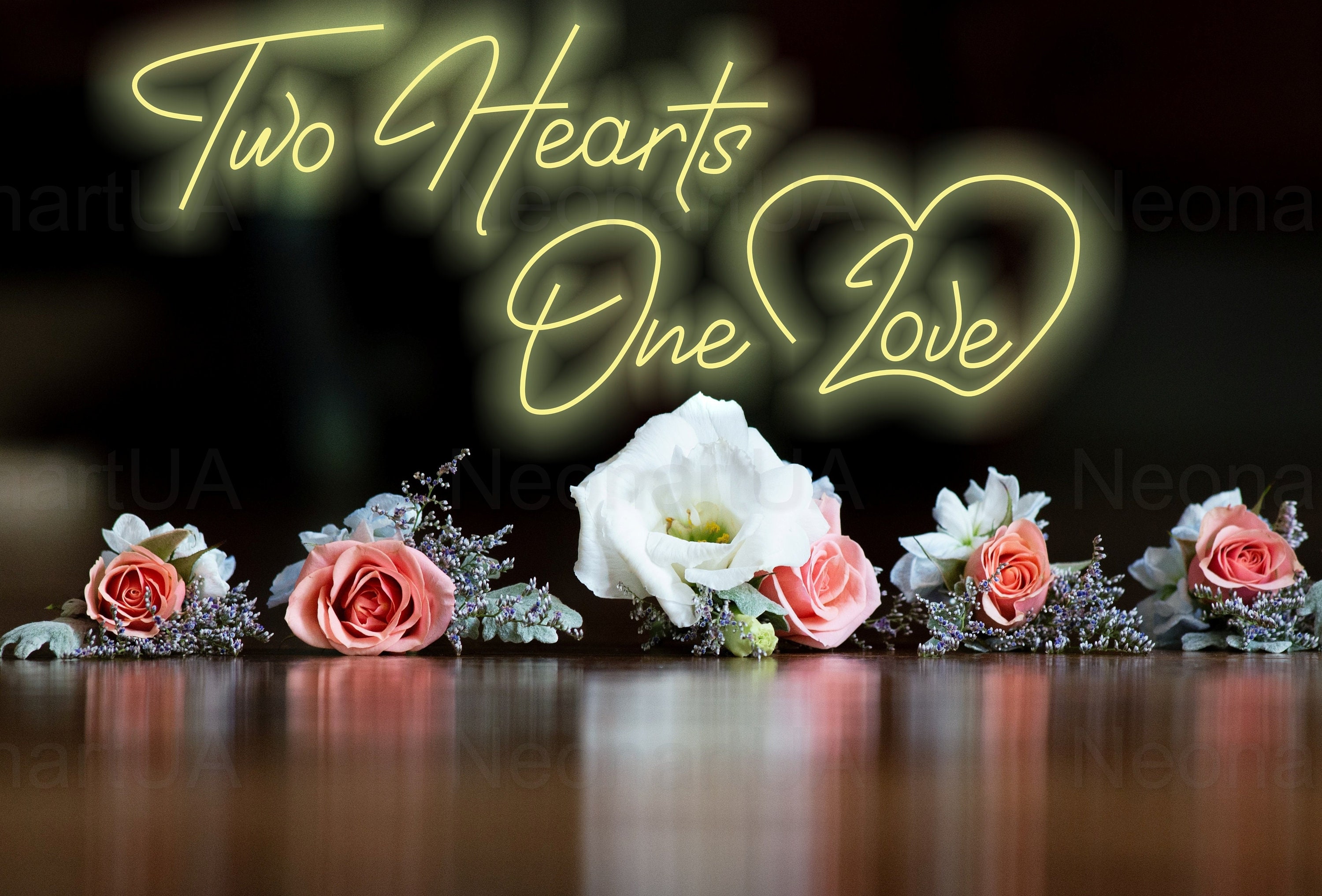 Two Heart One Love Non Sign, Wedding Custom Neon Sign, Wedding Decor Sign, Wall Decor, Quotes From Neon Sign, Wedding Light Sign, Custom