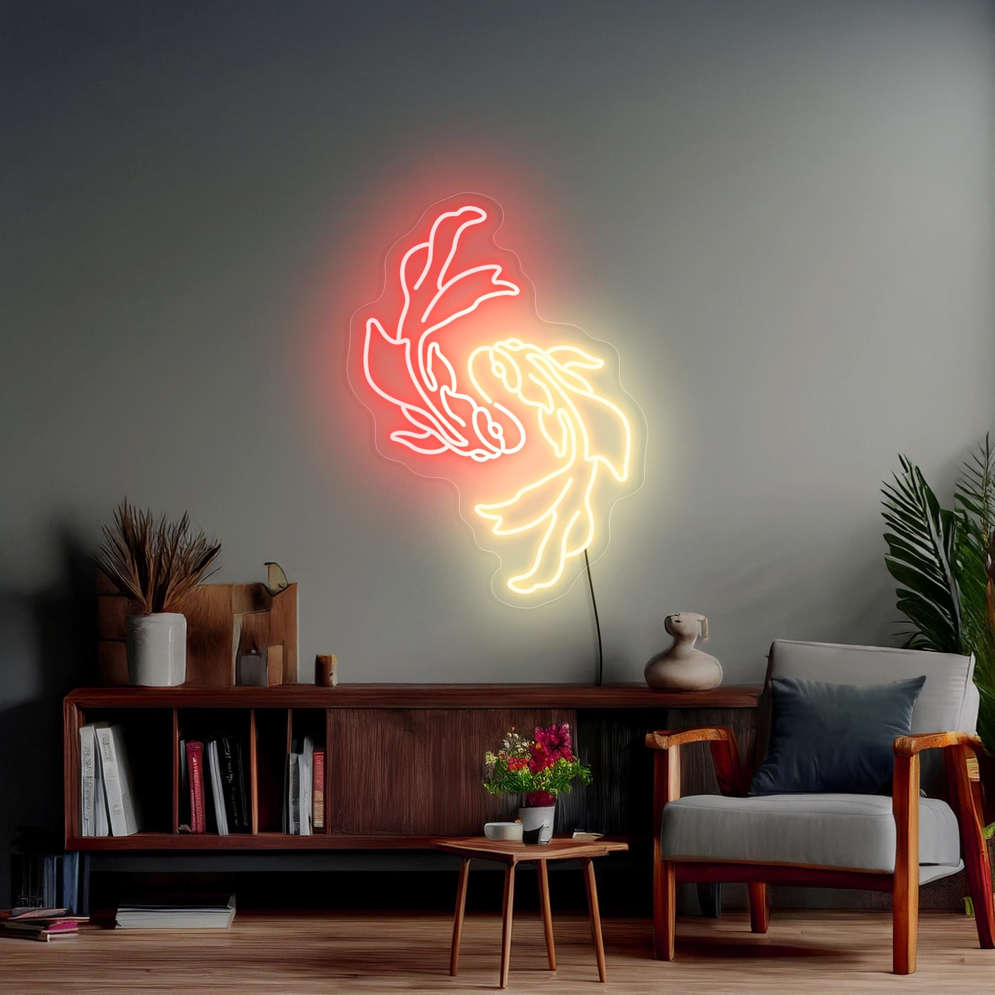 Koi Fish Neon Sign, Japan Neon Sign, Fish Led Sign, Kanji Sign, Japanese Fish Neon Sign, Japanese Wall Art Decor, Koi Fish Wall Art Decor