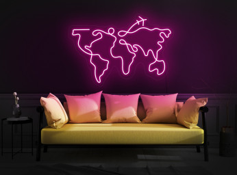 World Map Neon Sign, World Map Light Sign, Travel Neon Sign, Plane Neon Sign, Globe Neon Sign, World Map Wall Decor