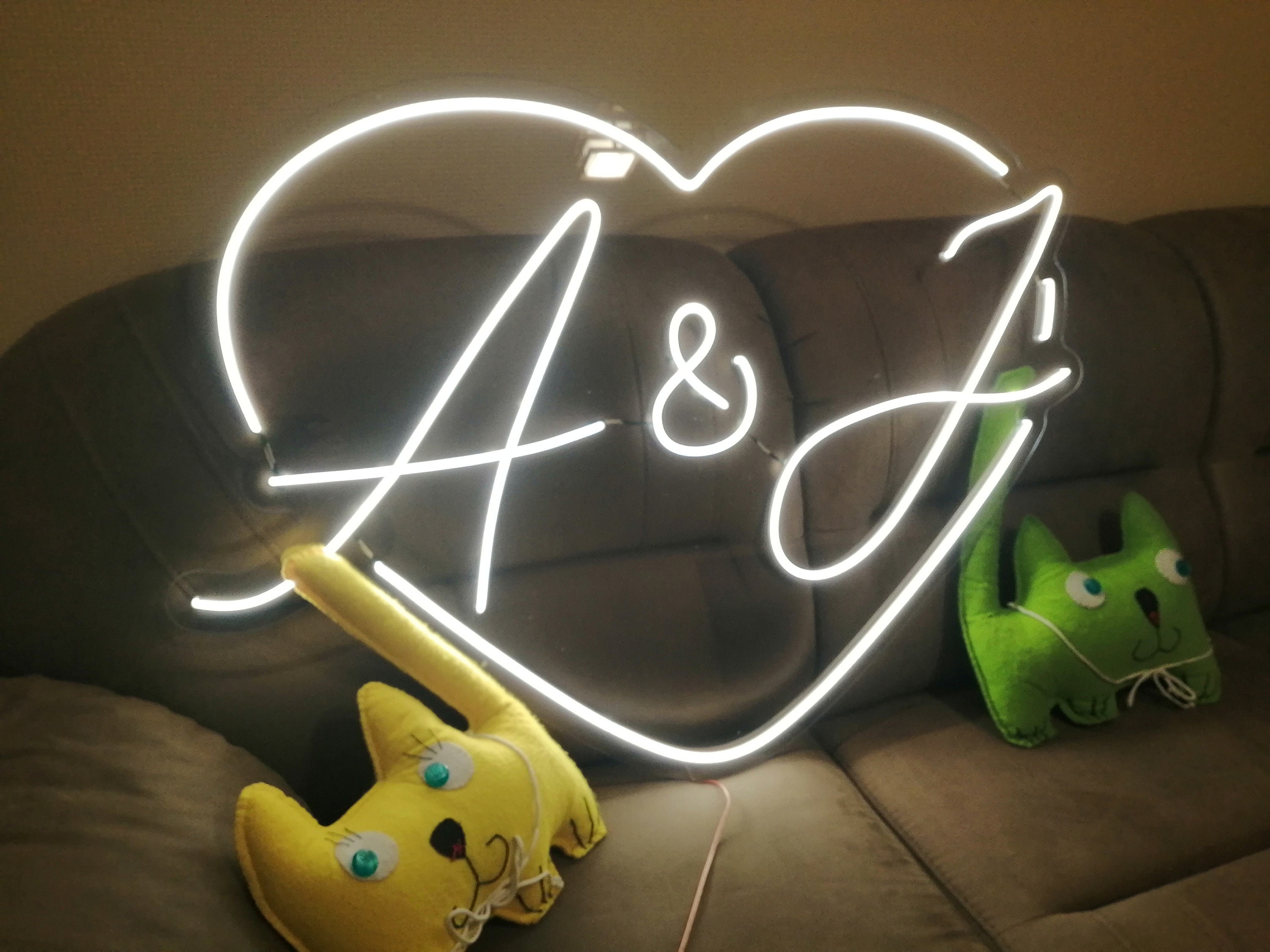 Heart Wedding Initials Neon Sign, Neon Sign For Wedding Backdrop, Neon Sign With Couple's Initials