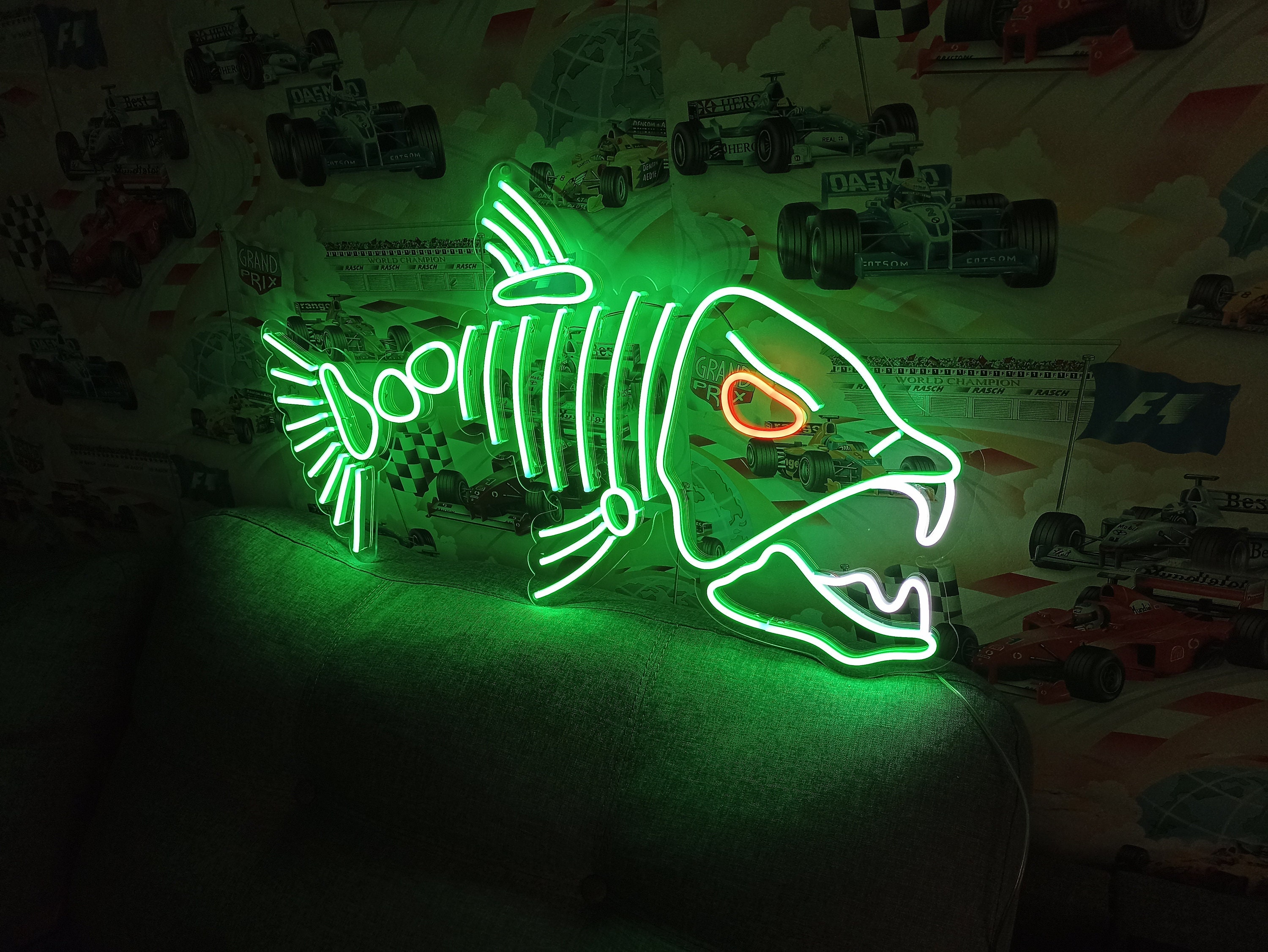 Fish Neon Sign, Skeleton Fish Neon Sign, Gift For A Fisherman, Predatory Fish Neon, Silver Salmon Neon
