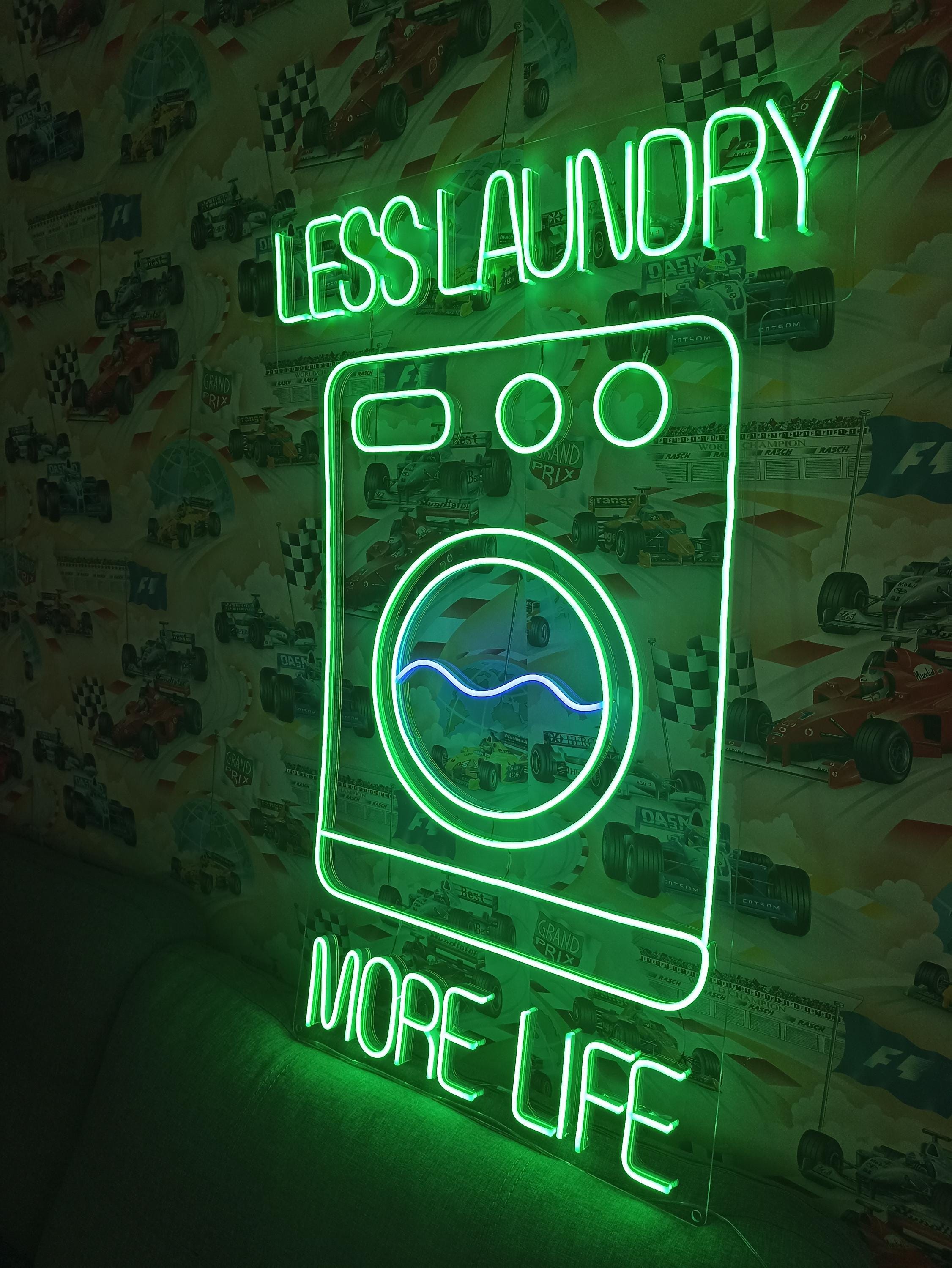 Laundry Washing Machine - Led Light Neon Sign For Business, Laundry Neon Sign With Text Less Laundry More Life, Laundry Decor