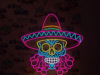 Colorful Sombrero Sugar Skull Neon Sign, Mexican Sugar Skull Neon Sign,Dia De Los Muertos Neon Sign
