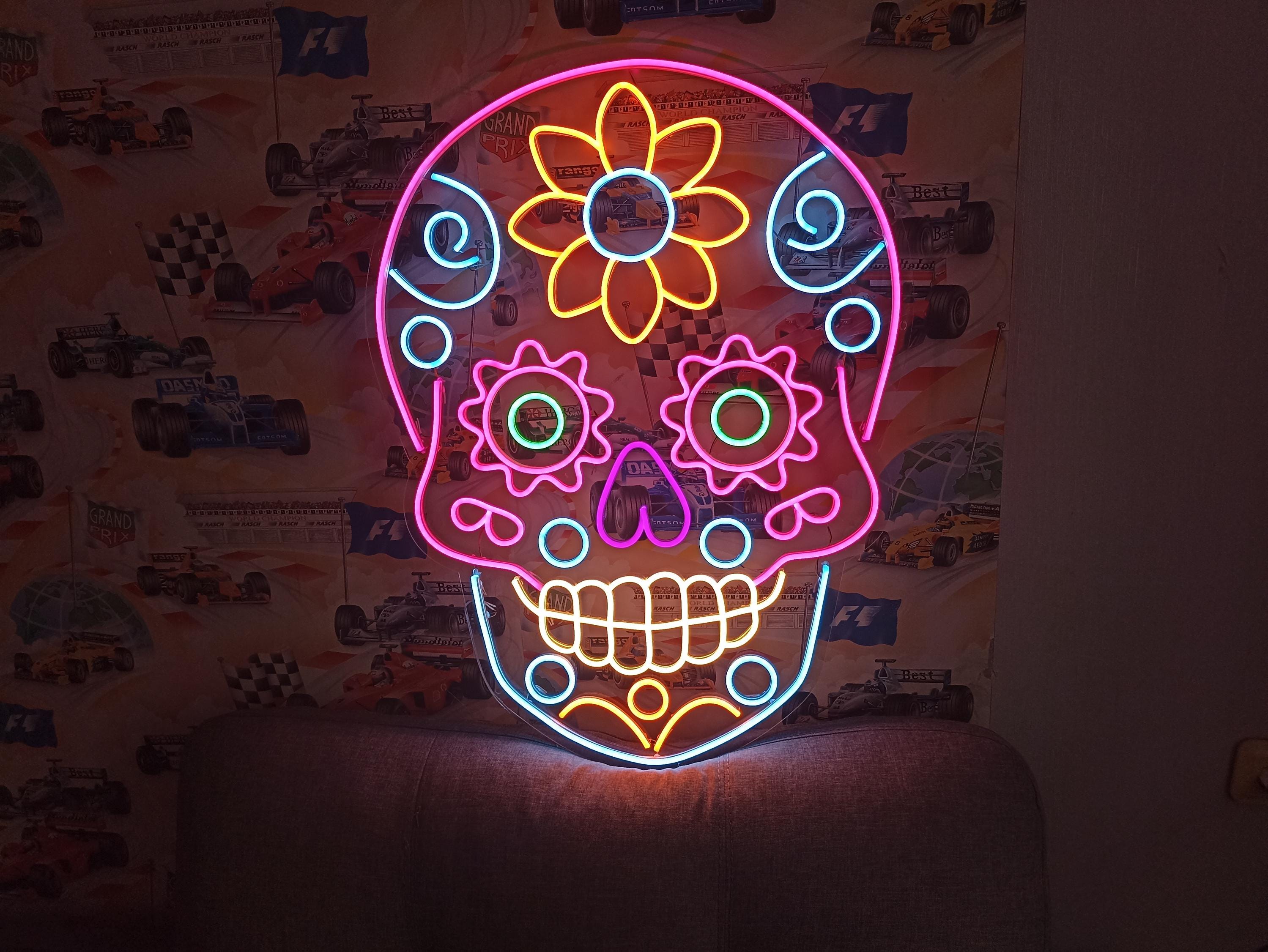 Neon Sign Sugar Skull, Sugar Skull Neon Sign, Mexican Sugar Skull Neon Sign, Dia De Los Muertos Neon Sign