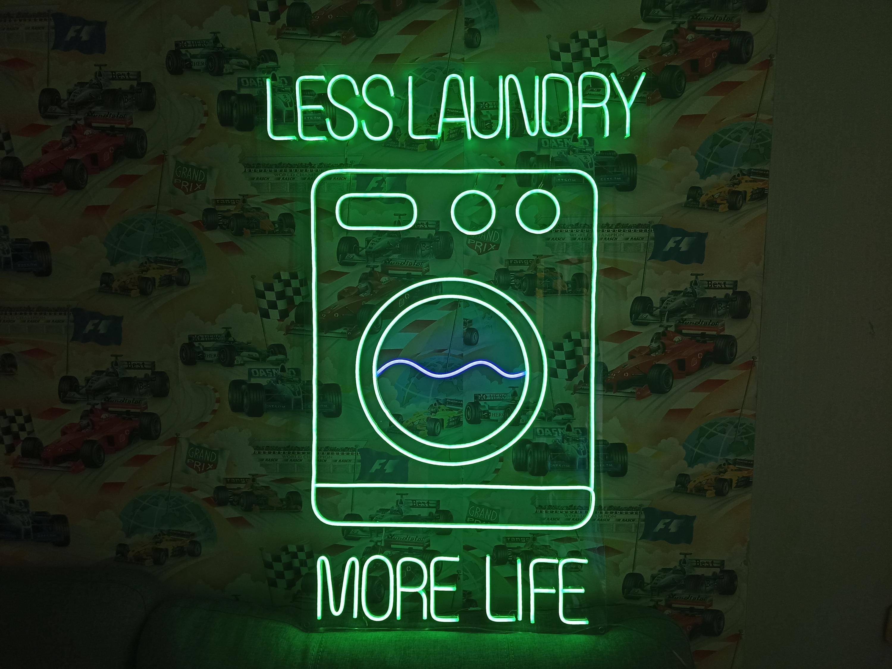 Laundry Washing Machine - Led Light Neon Sign For Business, Laundry Neon Sign With Text Less Laundry More Life, Laundry Decor