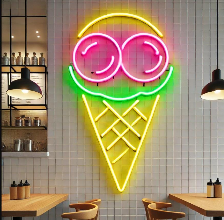 Ice Cream Neon Sign, Wall Hangings Decor For Home, Bar Neon Sign, Kitchen Neon Light Decor