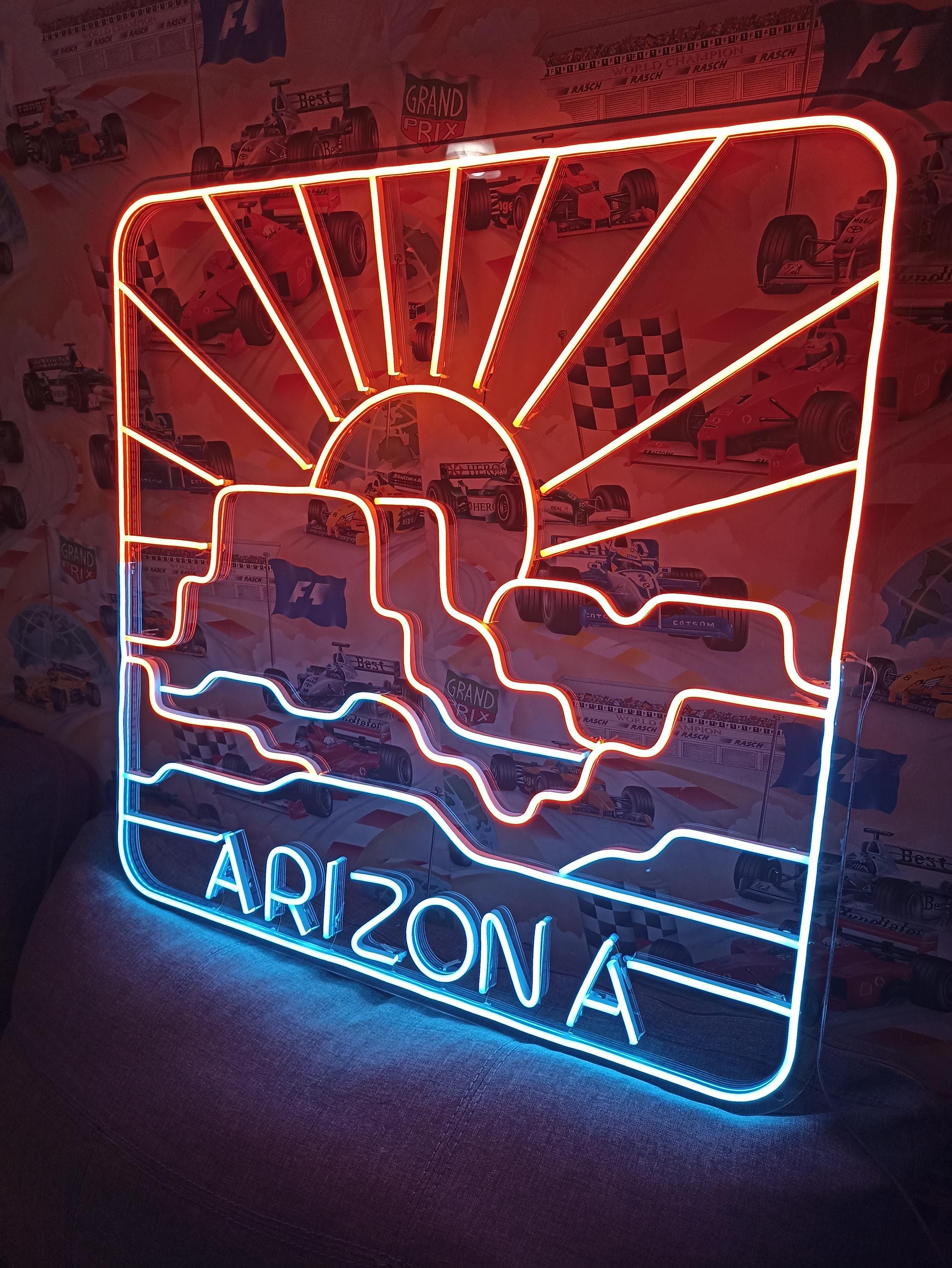 Neon Sign Arizona State Map, Neon Map State Of Arizona, Arizona Map Neon, Arizona Neon Sign, American Map State Neon Sign