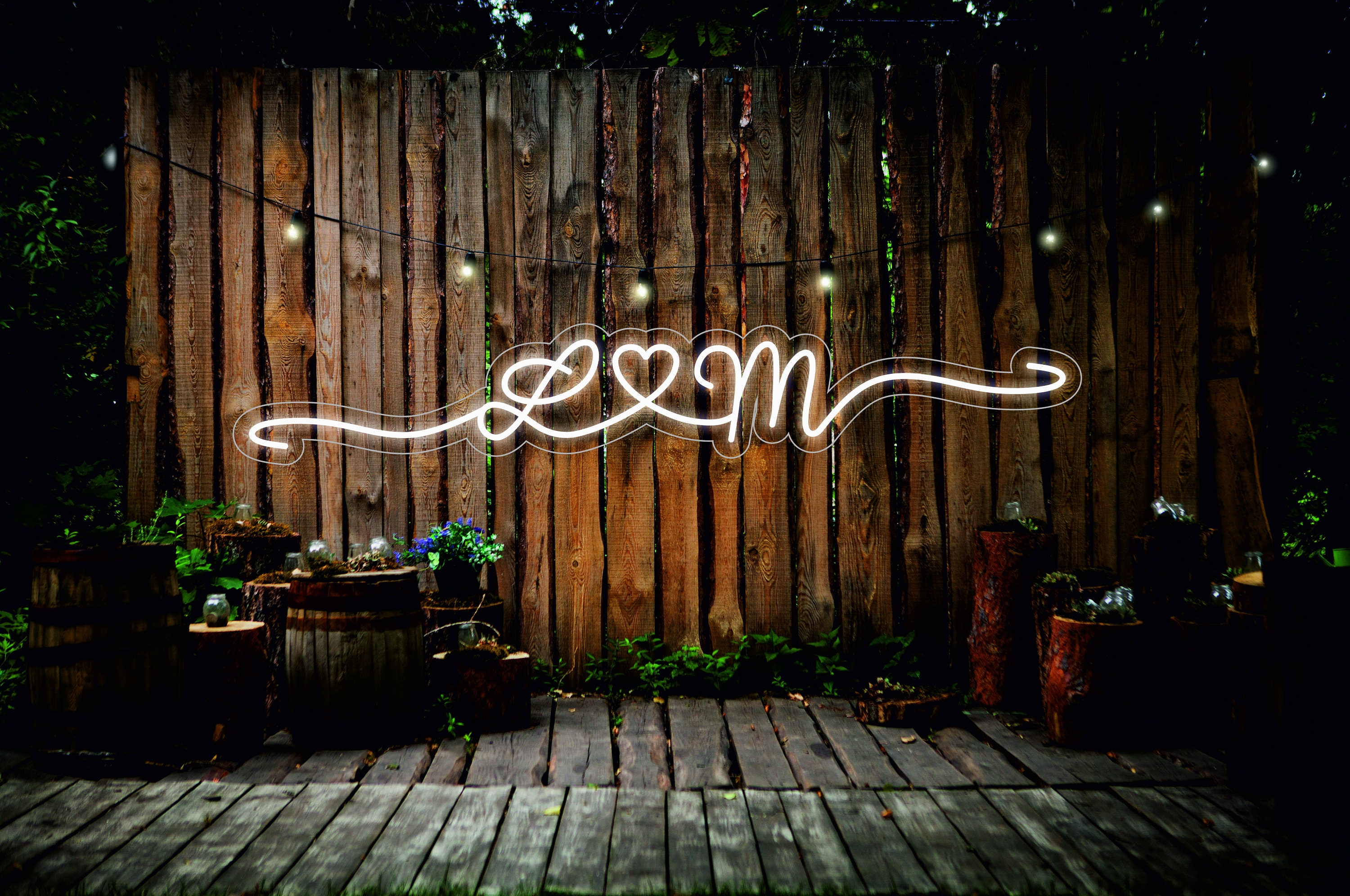 Custom Wedding Initials With Heart, Marriage Ceremony Backdrop - Light Up Neon Sign