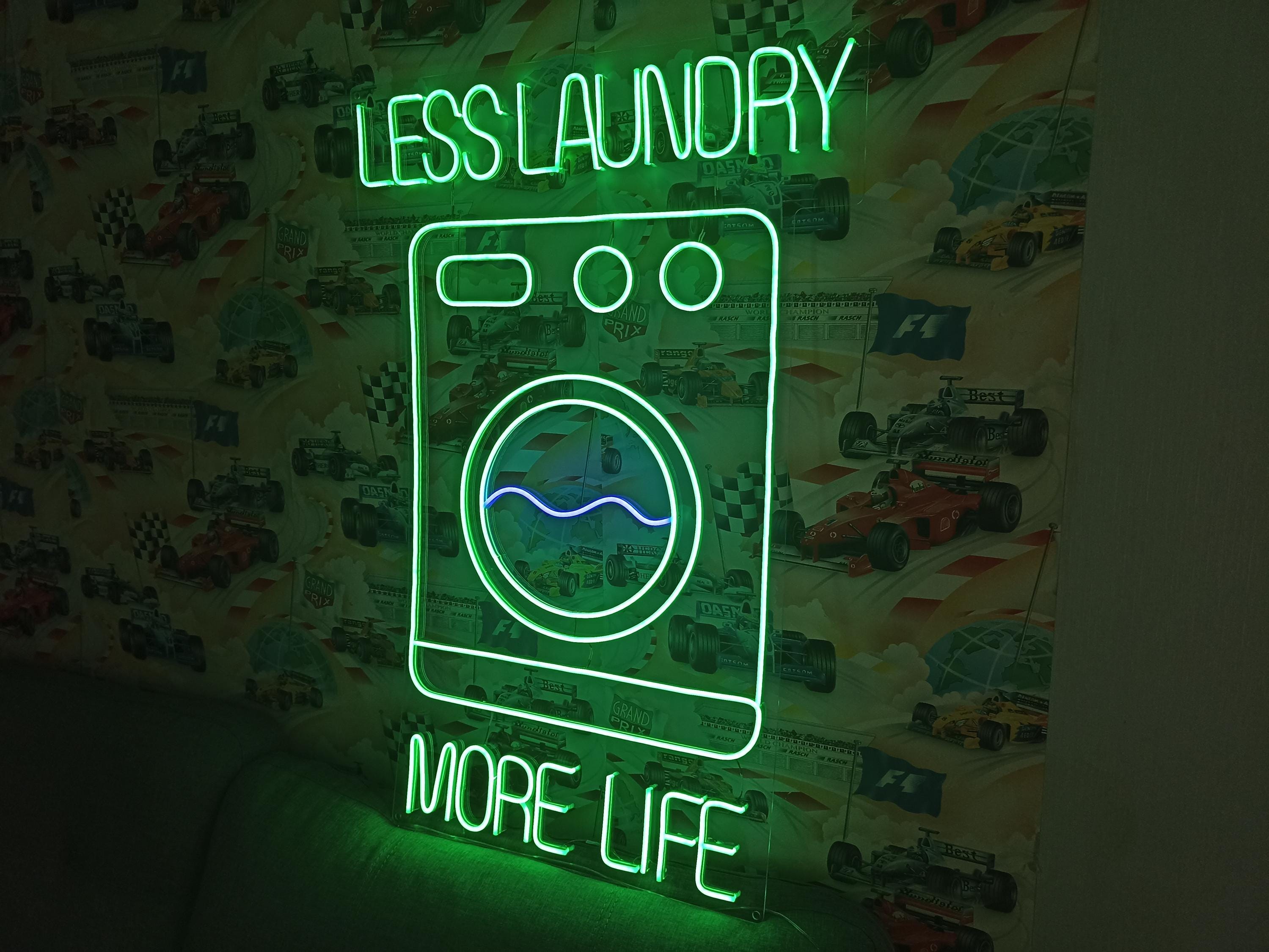 Laundry Washing Machine - Led Light Neon Sign For Business, Laundry Neon Sign With Text Less Laundry More Life, Laundry Decor