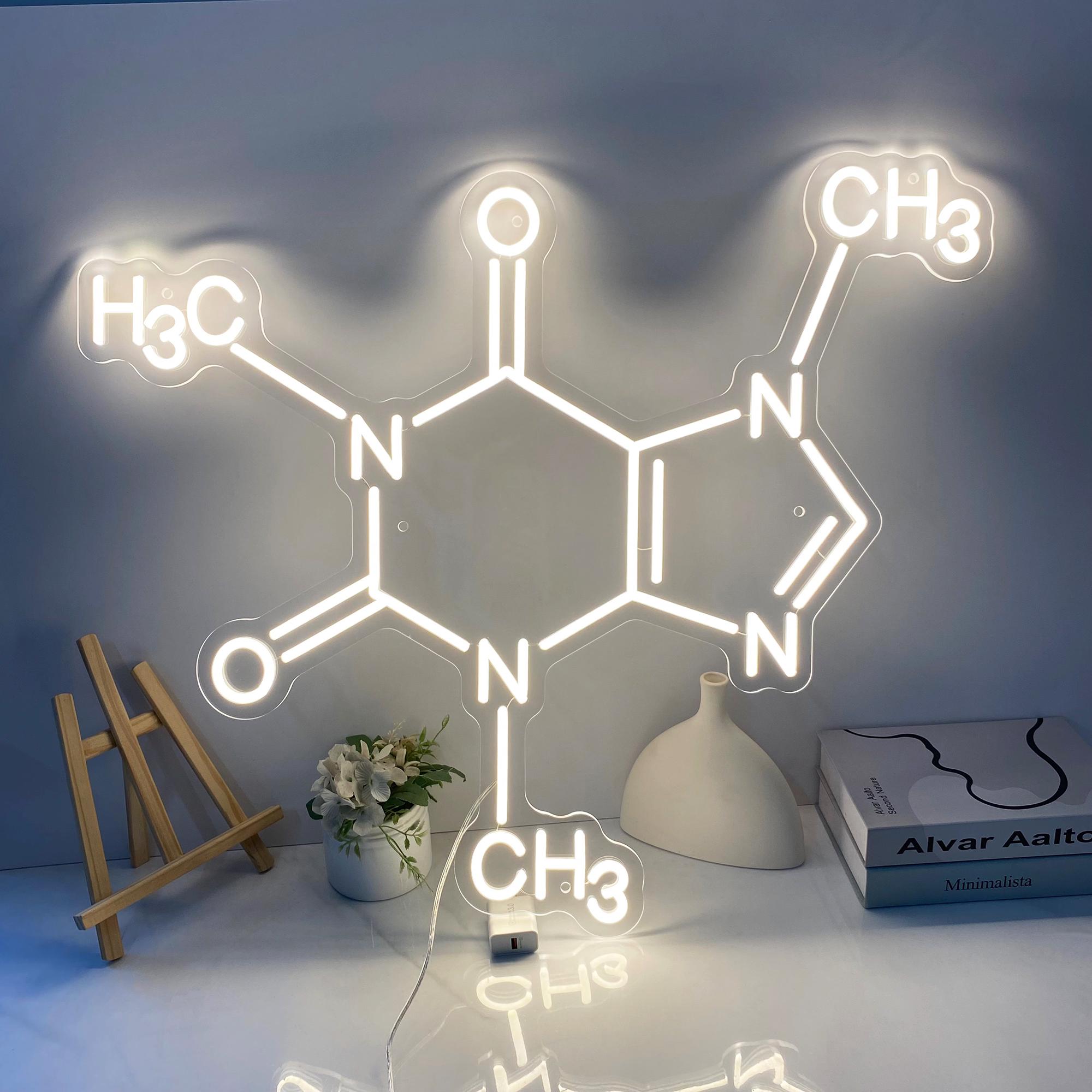 Caffeine Molecule Neon Sign, Caffeine Wall Art, Caffeine Wall Decor, Molecule Neon Light Custom Logo Sign, Coffee Neon Sign Home Cafe Decor
