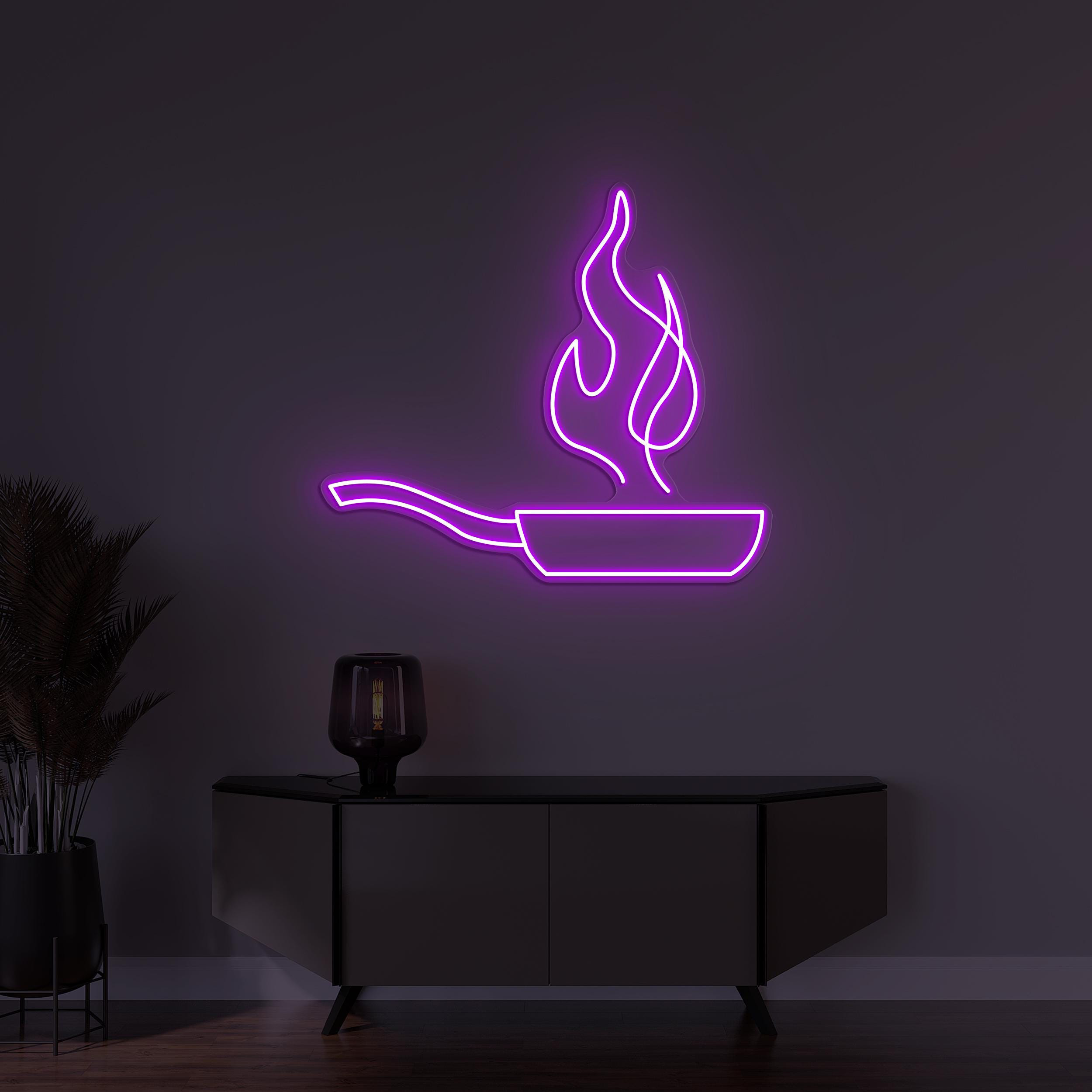 Frying Pan Neon Sign, Frying Pan LED Light, Kitchen Wall Decor, Chef's Wall Art, Cooking Neon Light, Restaurant Led Decor, Flames Pan Sign