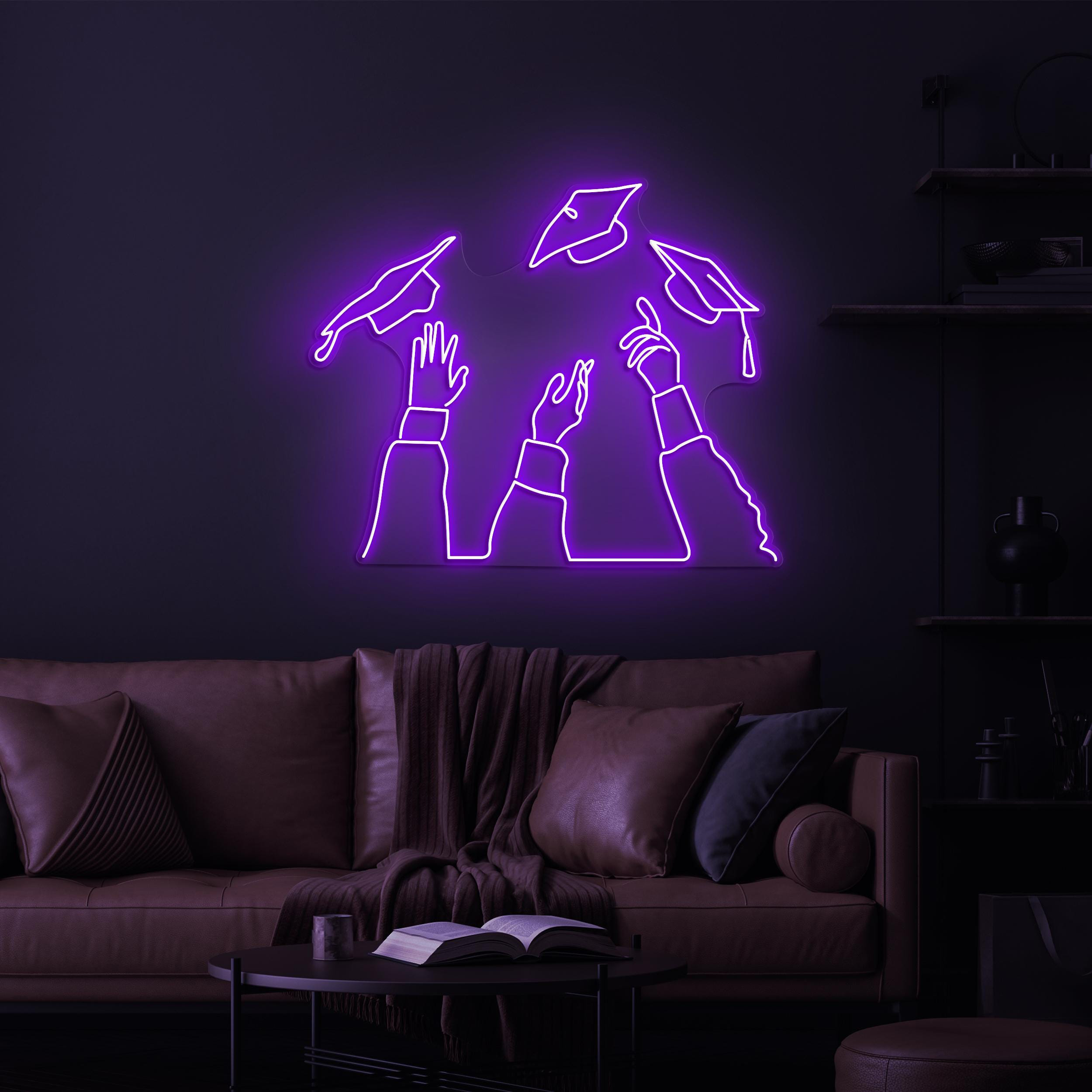 Graduation Caps Neon Sign, Graduation Caps LED Light, Graduation Cap Wall Art, Hand Throwing Caps Decor, Convocation Gift, Prom Neon Sign