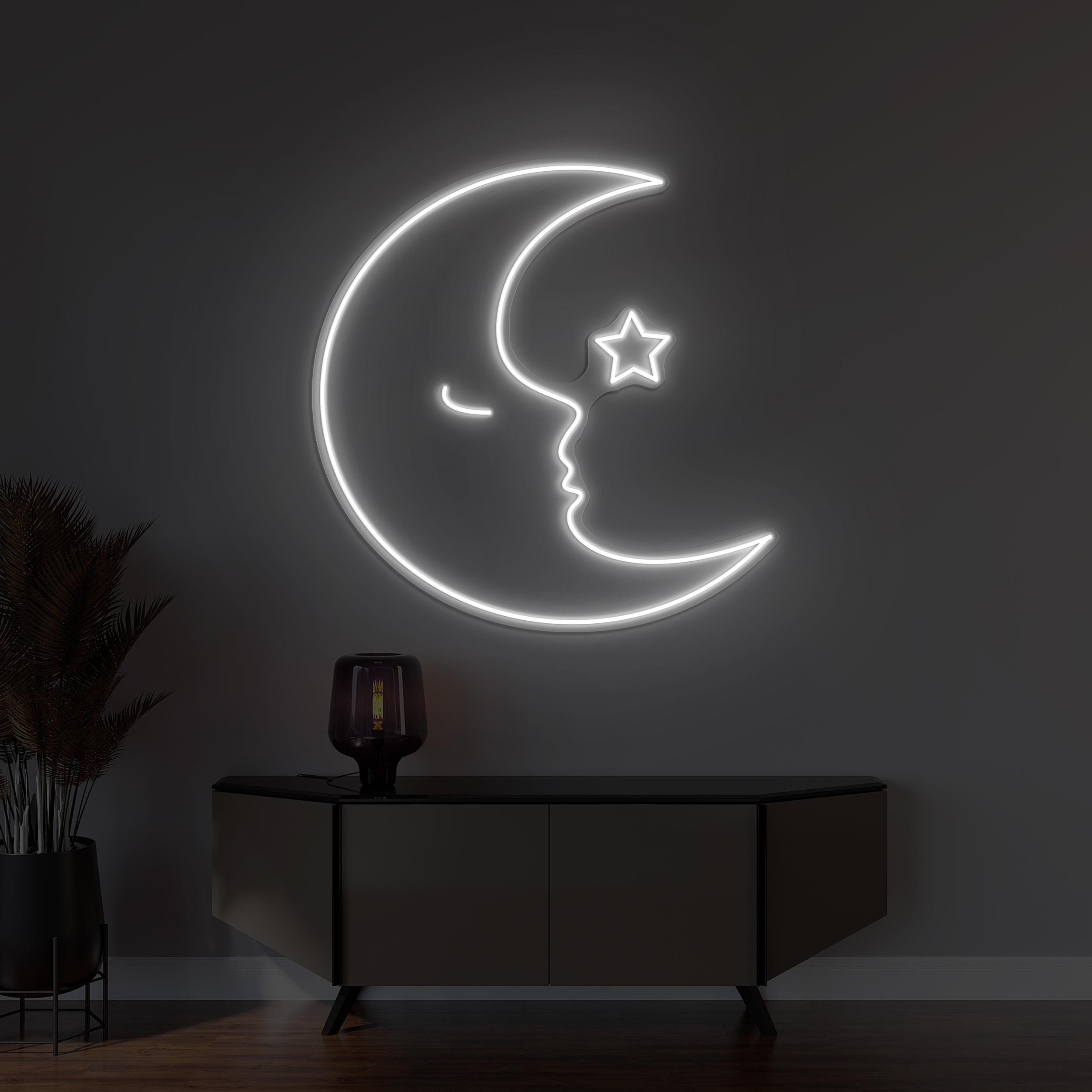 Moon and Stars Neon Sign, Moon, Stars, Night Sky Wall Decor, Kids Room Wall Art, Home Neon Light, Moonlit Sky Neon Decor, Dreamy Night Sign
