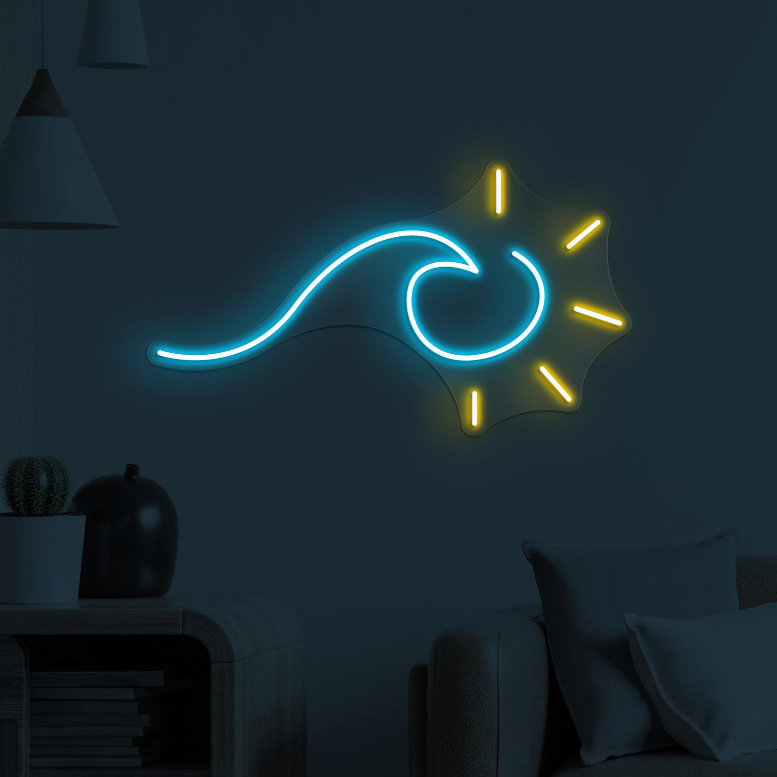 Wave With Sun Neon Sign, Wave With Sun LED Light, Wave & Sun Wall Decor, Beach Wall Art, Summer Vibes Neon Light, Kids Room Wall Decor