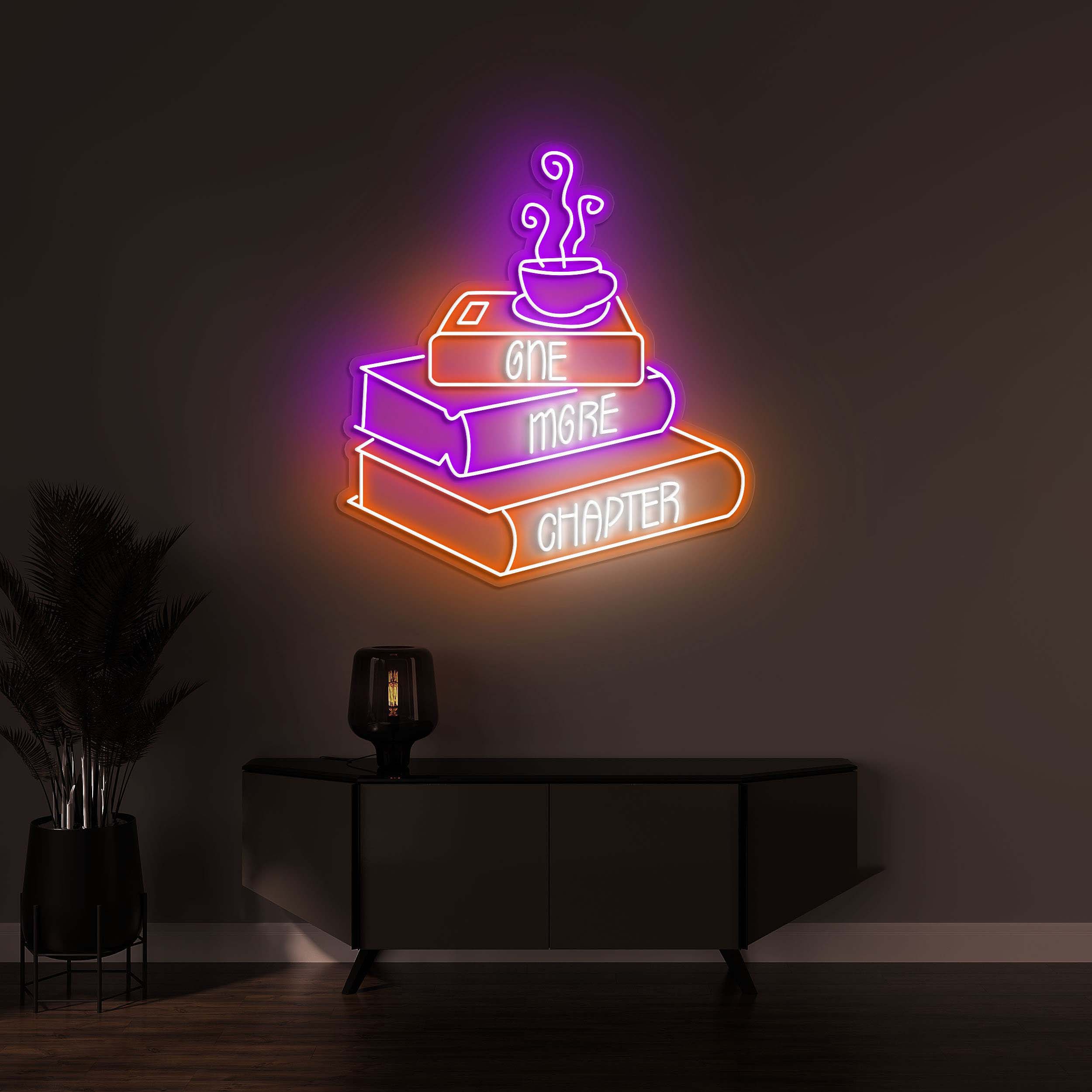 One More Chapter Neon Sign, Books Neon Sign, Coffee and Bookworm Neon Light, Room Decor for Libraries and Bookworms, Gift for Book Lovers